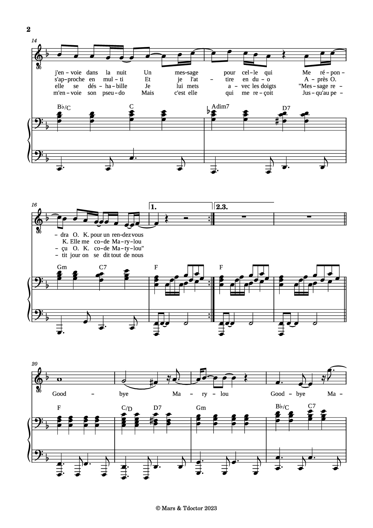 Page 2 of the piano sheet music PDF Piano – Goodbye Marylou Piano by Paroles & Musique de Michel POLNAREFF