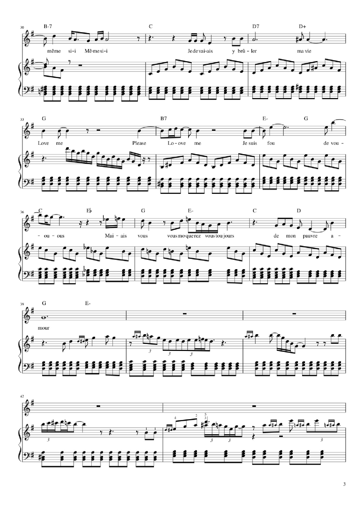 Page 3 of the piano sheet music PDF Piano – Love me, please love me Piano by Musique : Michel Polnareff