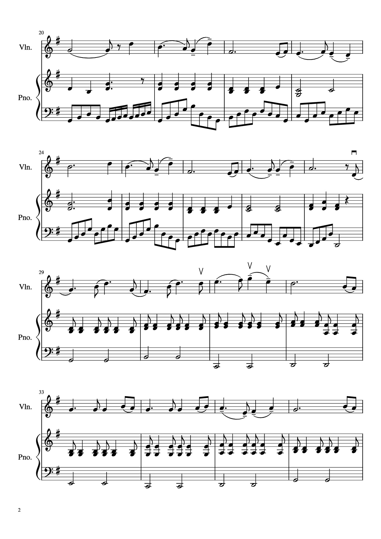 Page 2 of the piano sheet music PDF Piano – 月亮代表我的心 Piano Violin by 鄧麗君