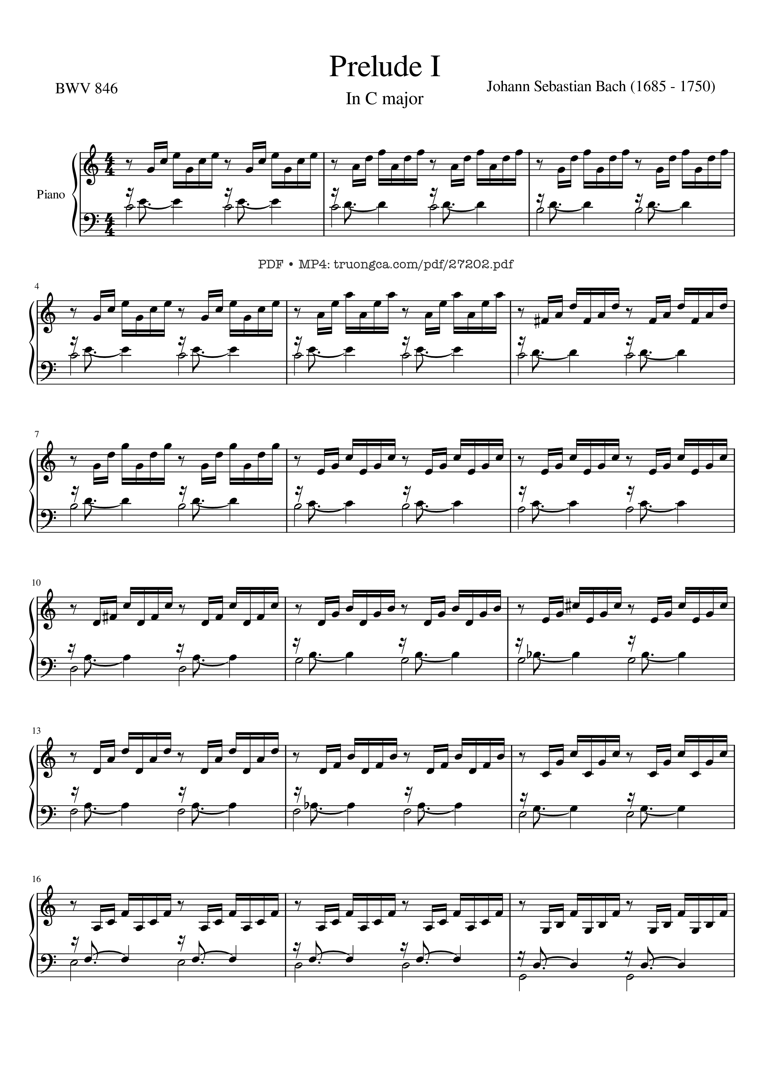 Page 1 of the piano sheet music PDF Piano – Prelude I in C major, BWV 846 - Well Tempered Clavier by Johann Sebastian Bach