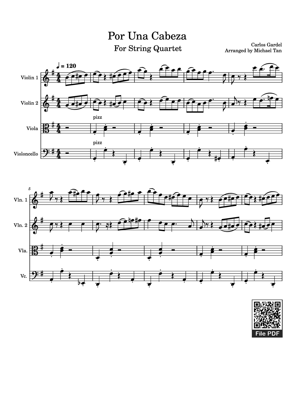 Page 1 of the piano sheet music PDF – Por Una Cabeza Violin by Carlos Gardel