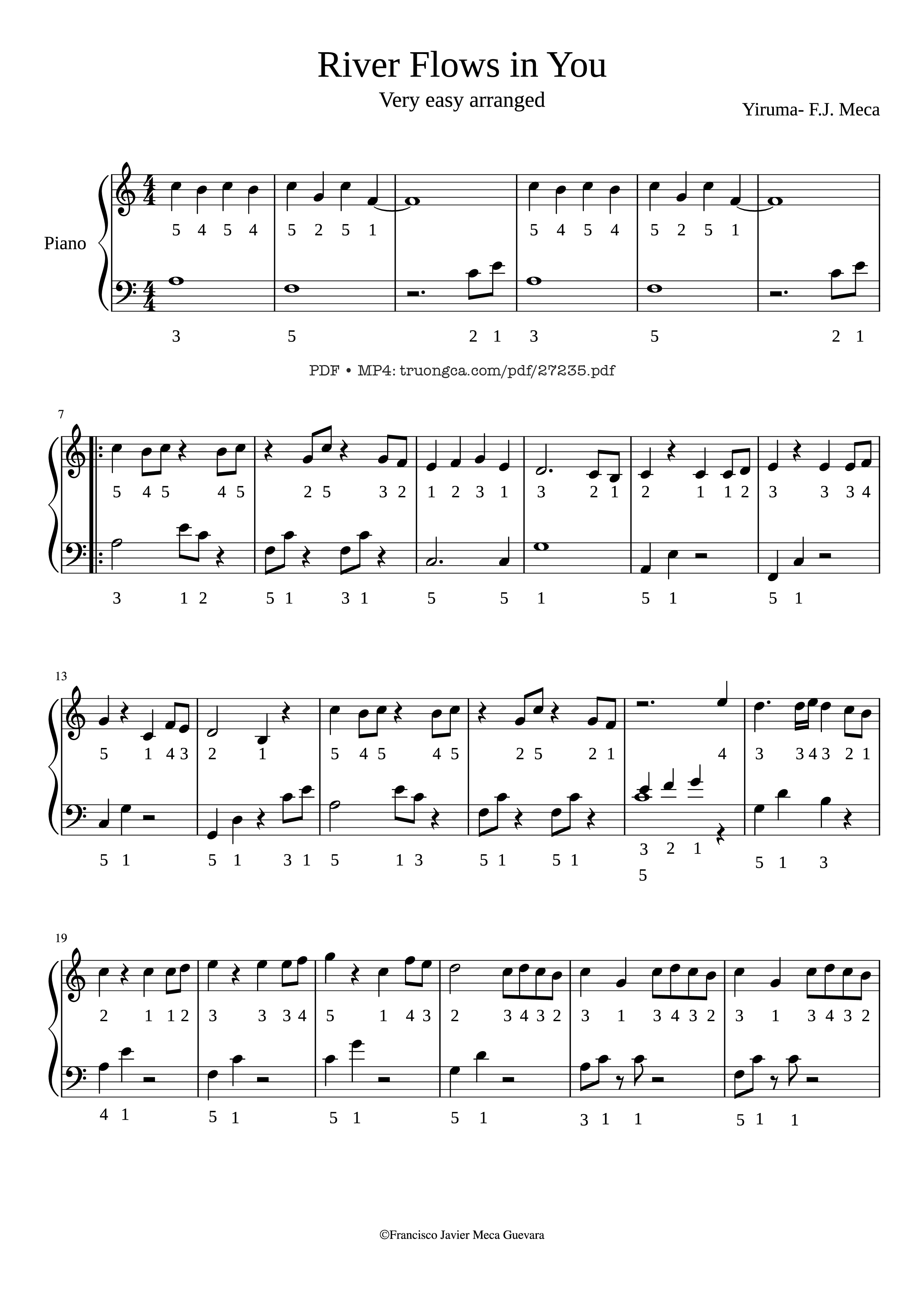 Page 1 of the piano sheet music PDF Piano – River Flows in You Piano (Very easy) by Yiruma- F.J. Meca