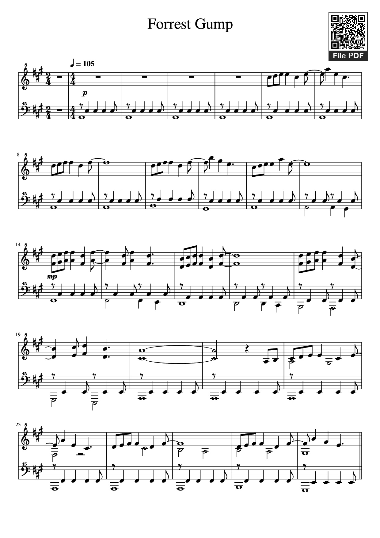 Page 1 of the piano sheet music PDF Piano – Forrest Gump Piano by Undefined