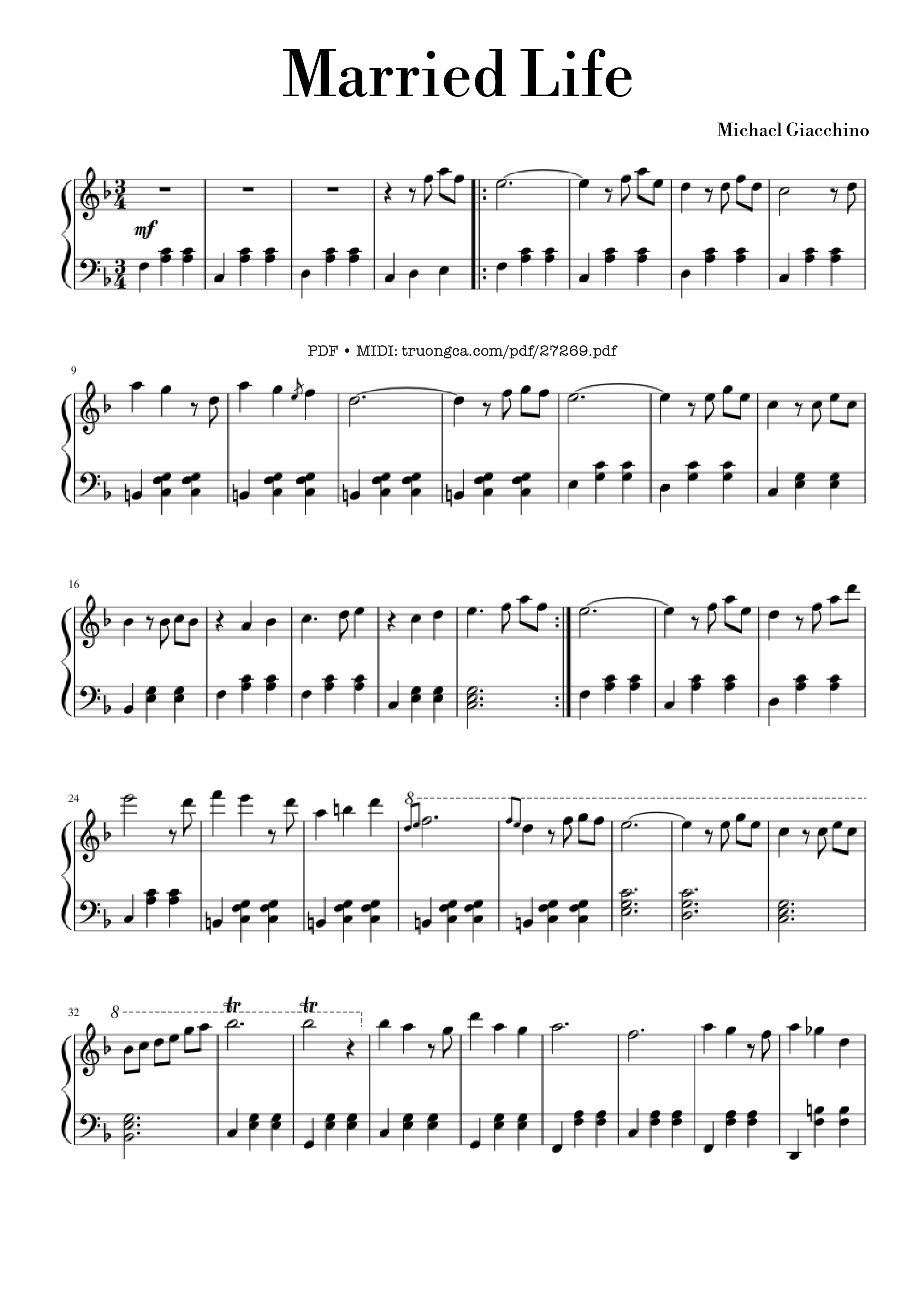 Page 1 of the piano sheet music PDF Piano – Married Life Piano by Michael Giacchino