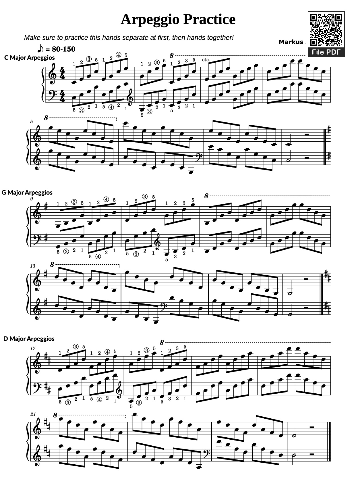 Page 1 of the piano sheet music PDF Piano – Arpeggio Practice Piano by Markus Alvarez