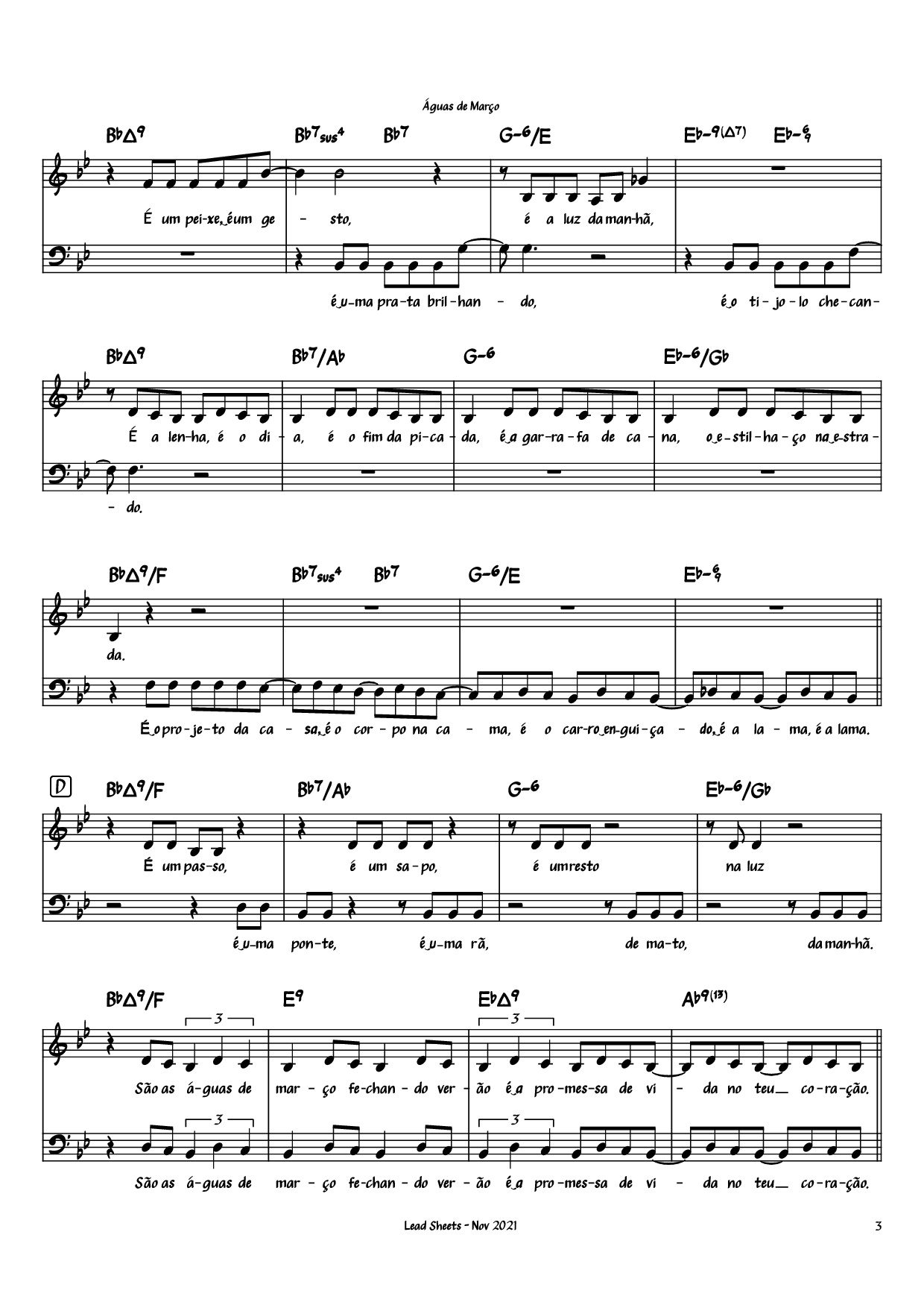 Page 3 of the piano sheet music PDF Piano – Águas de Março Piano by Antônio Carlos Jobim