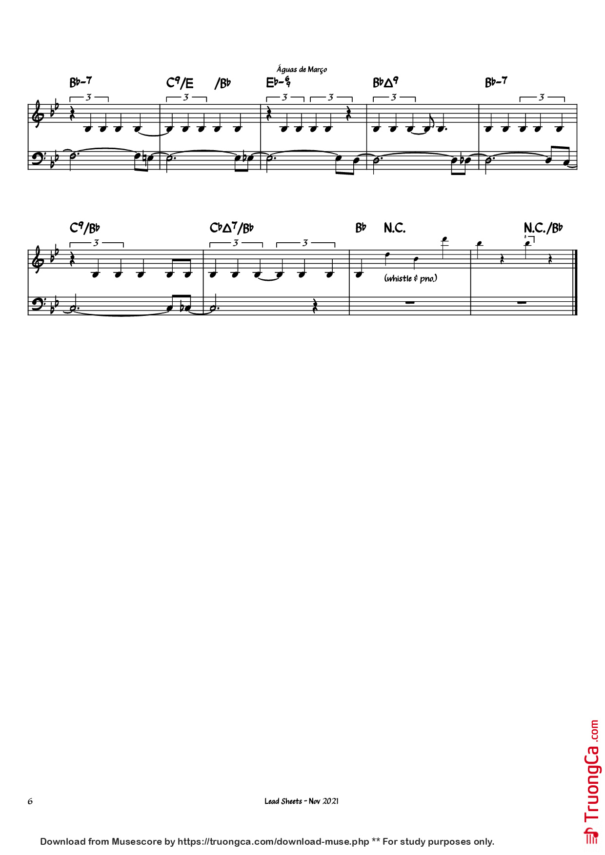 Page 6 of the piano sheet music PDF Piano – Águas de Março Piano by Antônio Carlos Jobim