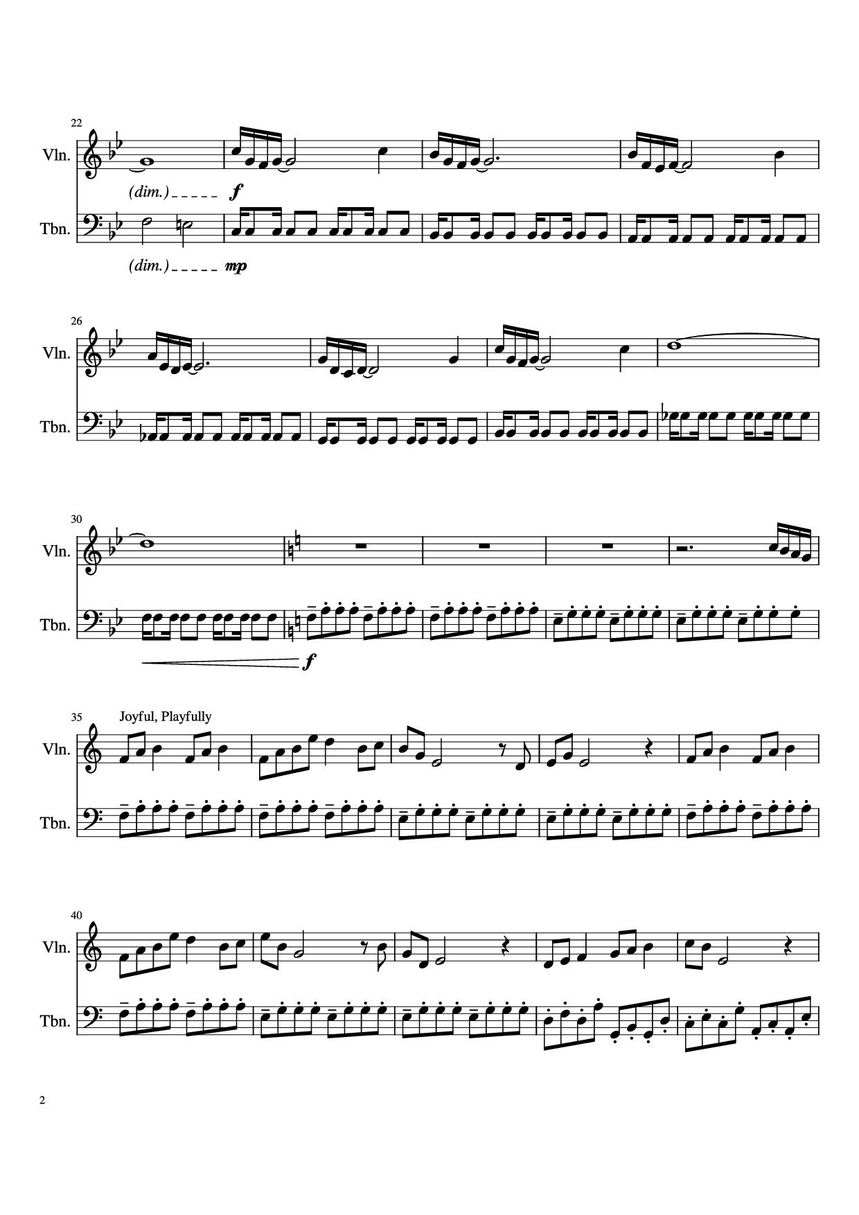 Page 2 of the piano sheet music PDF – Hylian Duet Violin by Original Composers: Koji Kondo