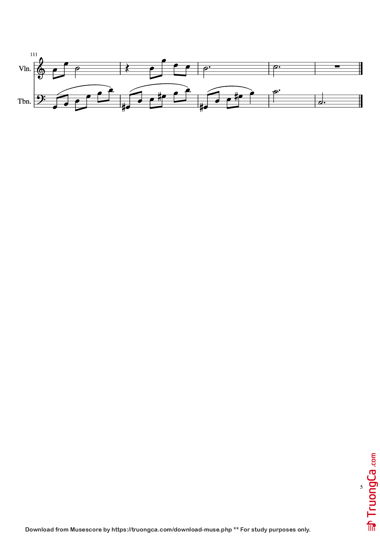 Page 5 of the piano sheet music PDF – Hylian Duet Violin by Original Composers: Koji Kondo