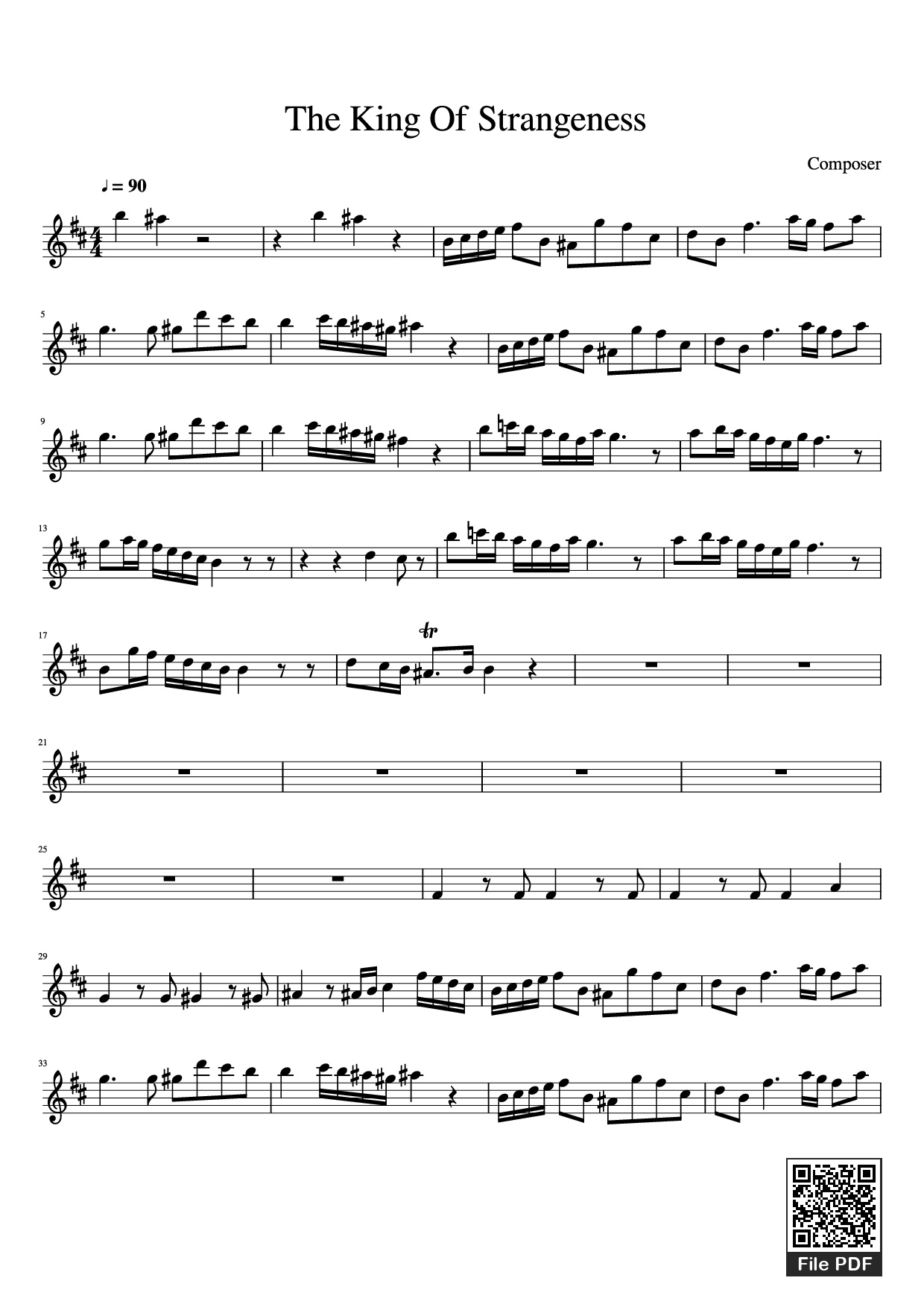 Page 1 of the piano sheet music PDF – The King Of Strangeness Violin by Composer