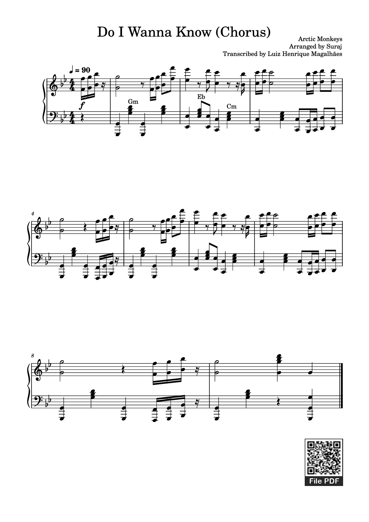 Page 1 of the piano sheet music PDF Piano – Do I Wanna Know (Chorus) Piano by Arctic Monkeys