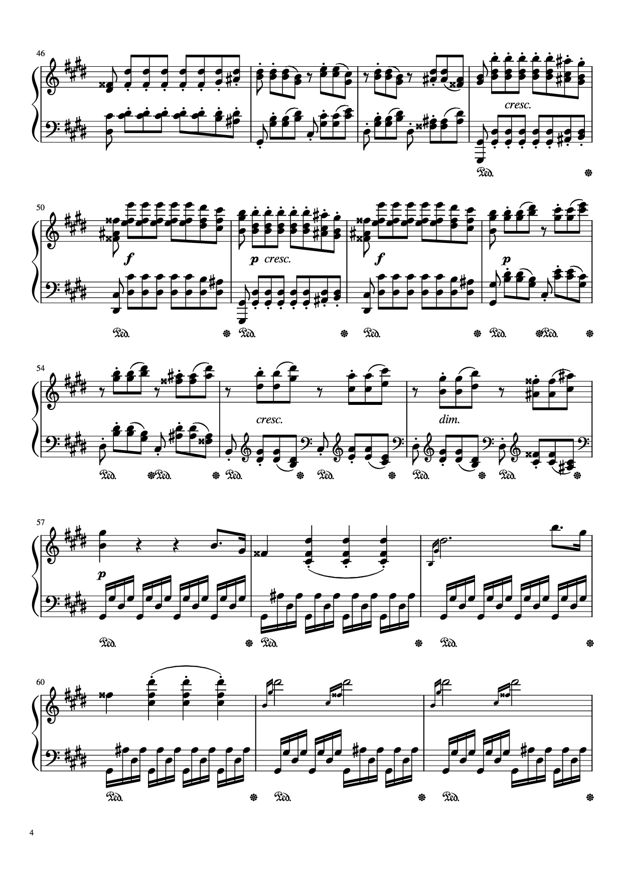 Page 4 of the piano sheet music PDF Piano – Sonata in C# Minor, Moonlight Piano by LUDWIG VAN BEETHOVEN