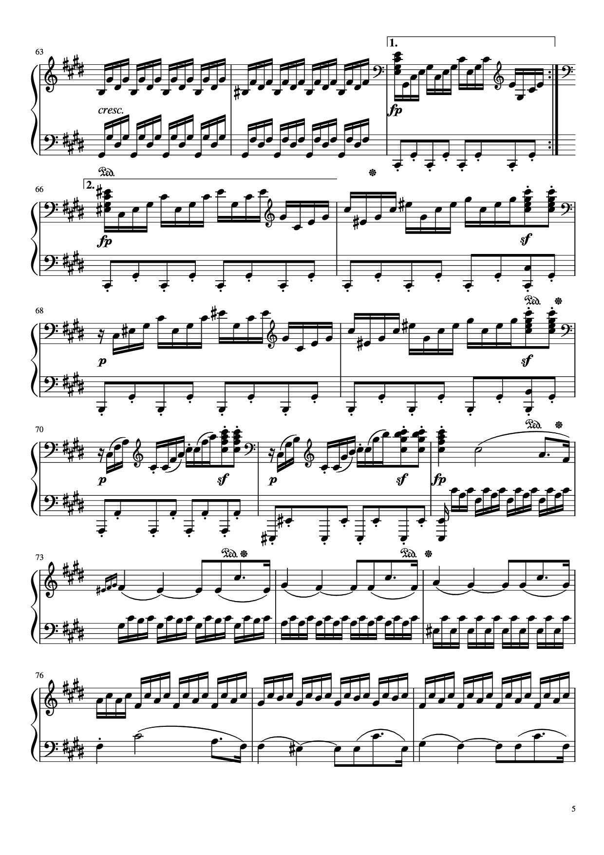 Page 5 of the piano sheet music PDF Piano – Sonata in C# Minor, Moonlight Piano by LUDWIG VAN BEETHOVEN