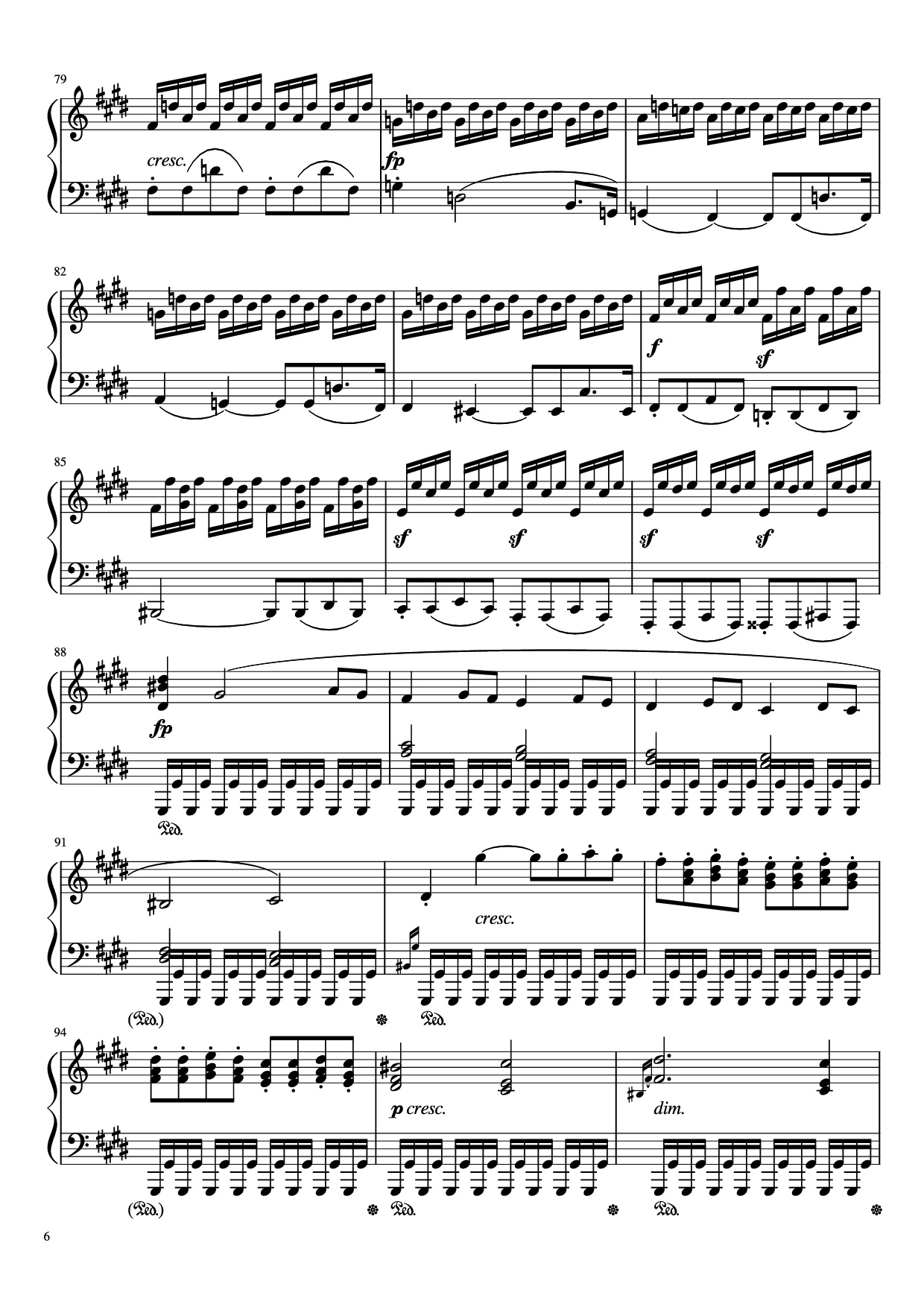 Page 6 of the piano sheet music PDF Piano – Sonata in C# Minor, Moonlight Piano by LUDWIG VAN BEETHOVEN