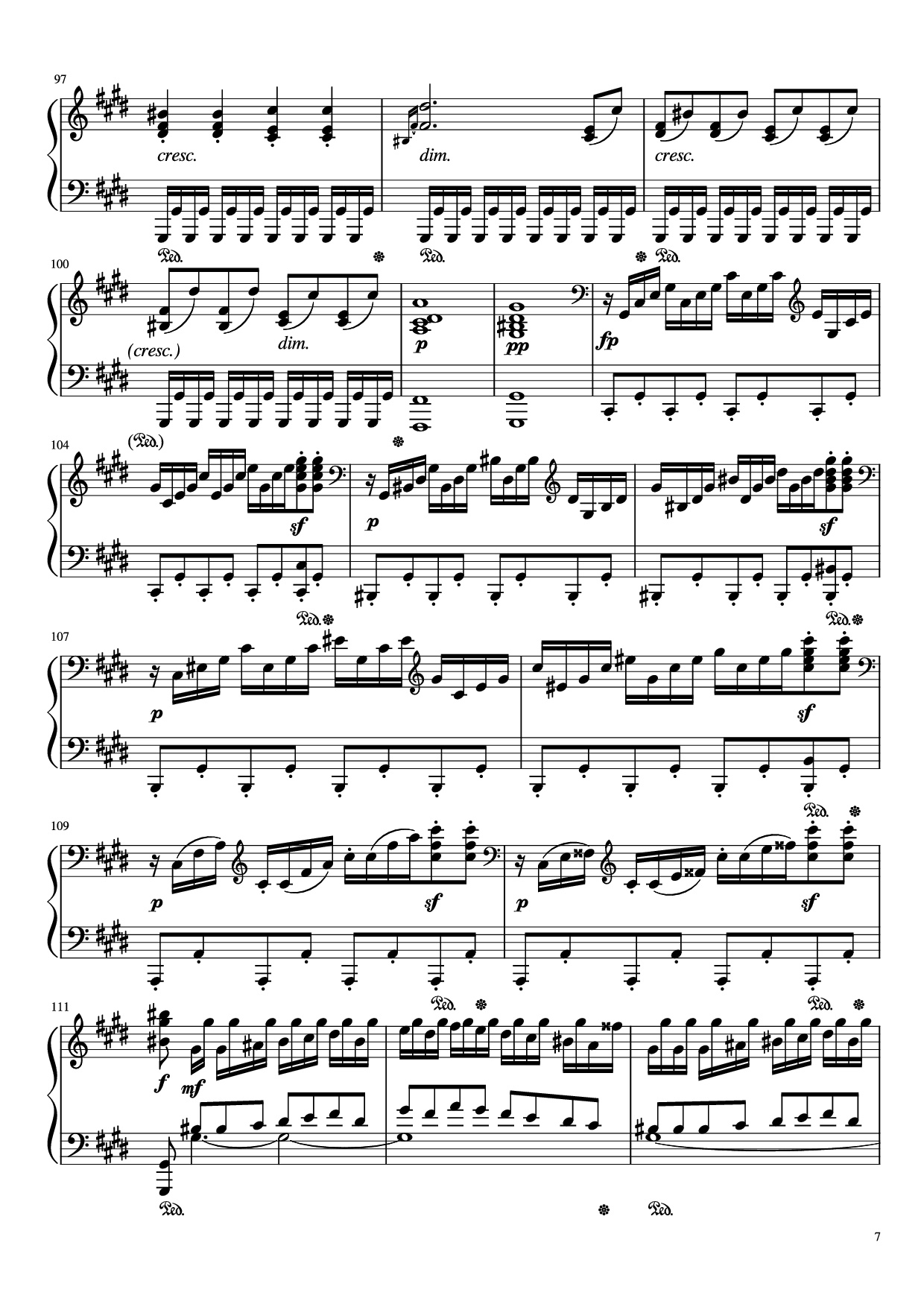 Page 7 of the piano sheet music PDF Piano – Sonata in C# Minor, Moonlight Piano by LUDWIG VAN BEETHOVEN