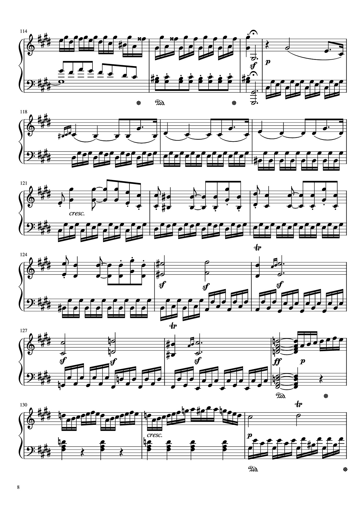 Page 8 of the piano sheet music PDF Piano – Sonata in C# Minor, Moonlight Piano by LUDWIG VAN BEETHOVEN