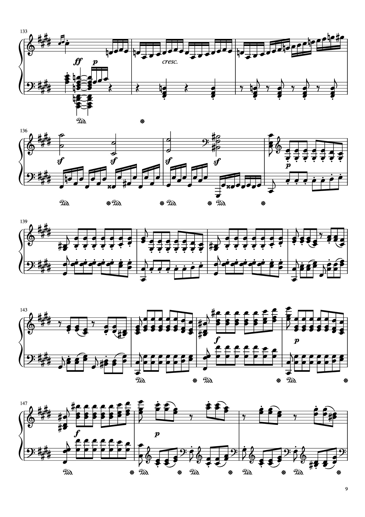 Page 9 of the piano sheet music PDF Piano – Sonata in C# Minor, Moonlight Piano by LUDWIG VAN BEETHOVEN