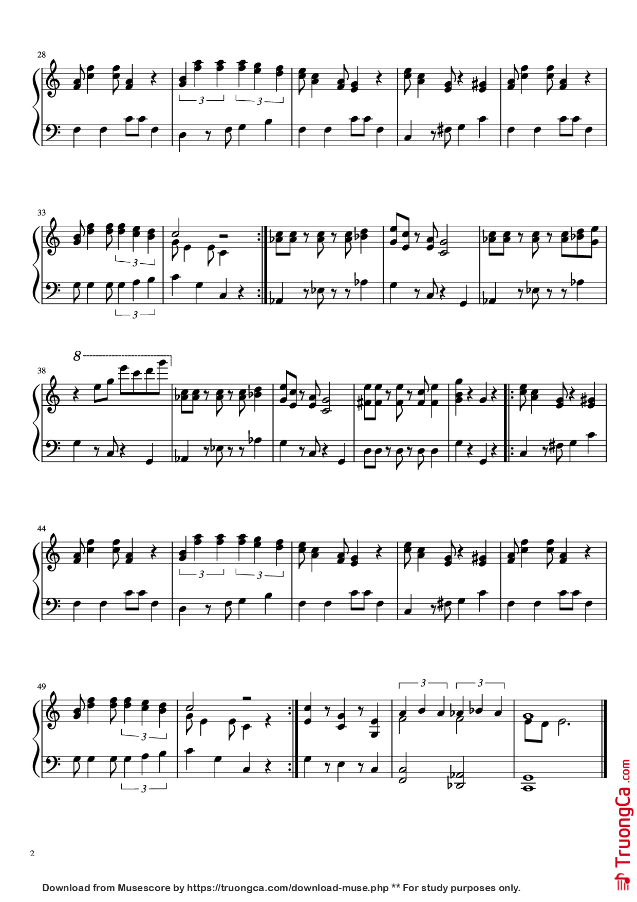 Page 2 of the piano sheet music PDF Piano – Super Mario Bros. : Main Theme Piano by Undefined