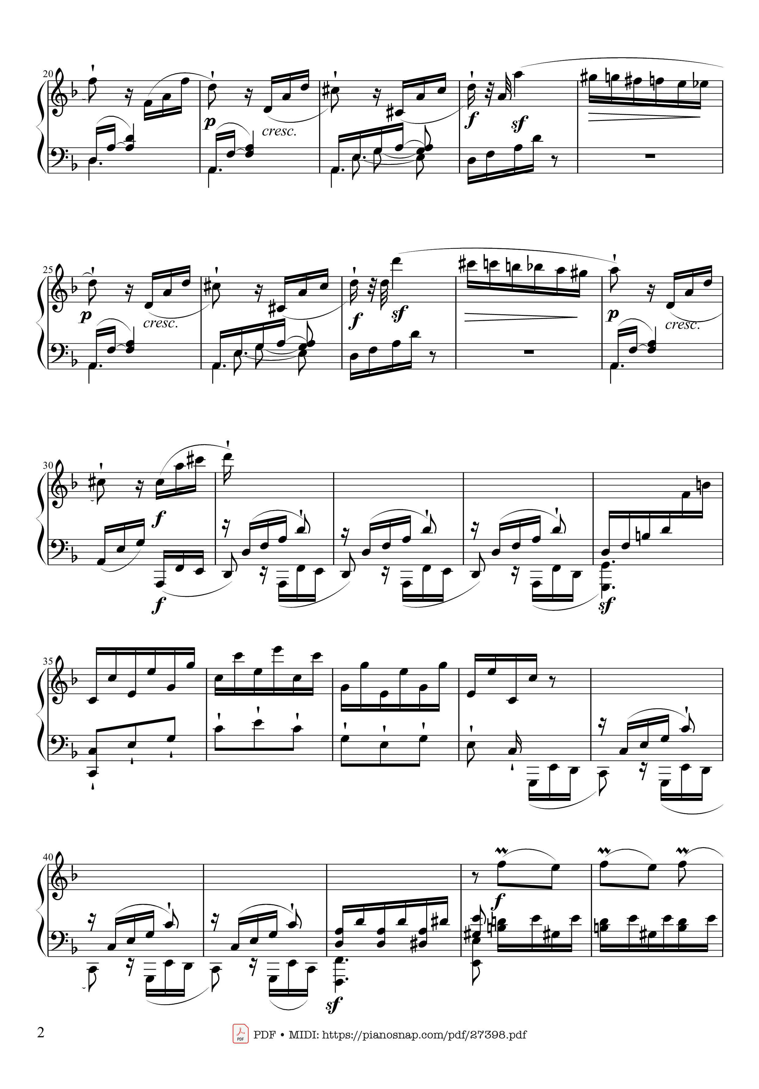 Page 2 of the piano sheet music PDF Piano – Sonate No. 17, Tempest (3rd Movement) by Beethoven