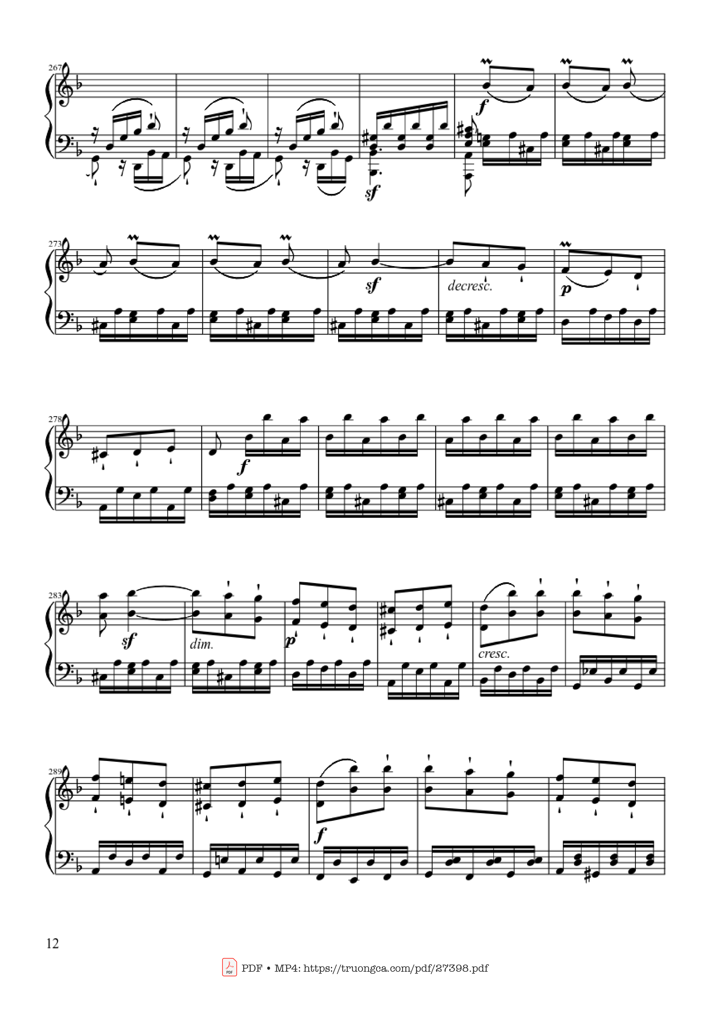 Page 12 of the piano sheet music PDF Piano – Sonate No. 17, Tempest (3rd Movement) by Beethoven