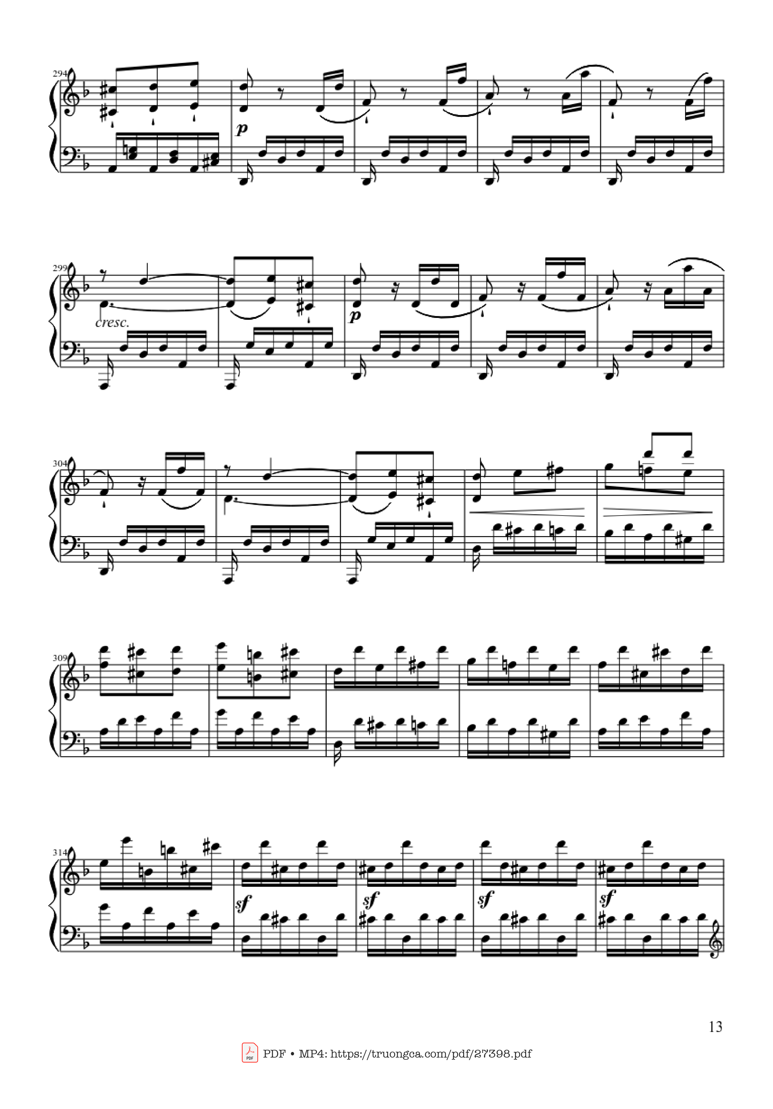 Page 13 of the piano sheet music PDF Piano – Sonate No. 17, Tempest (3rd Movement) by Beethoven