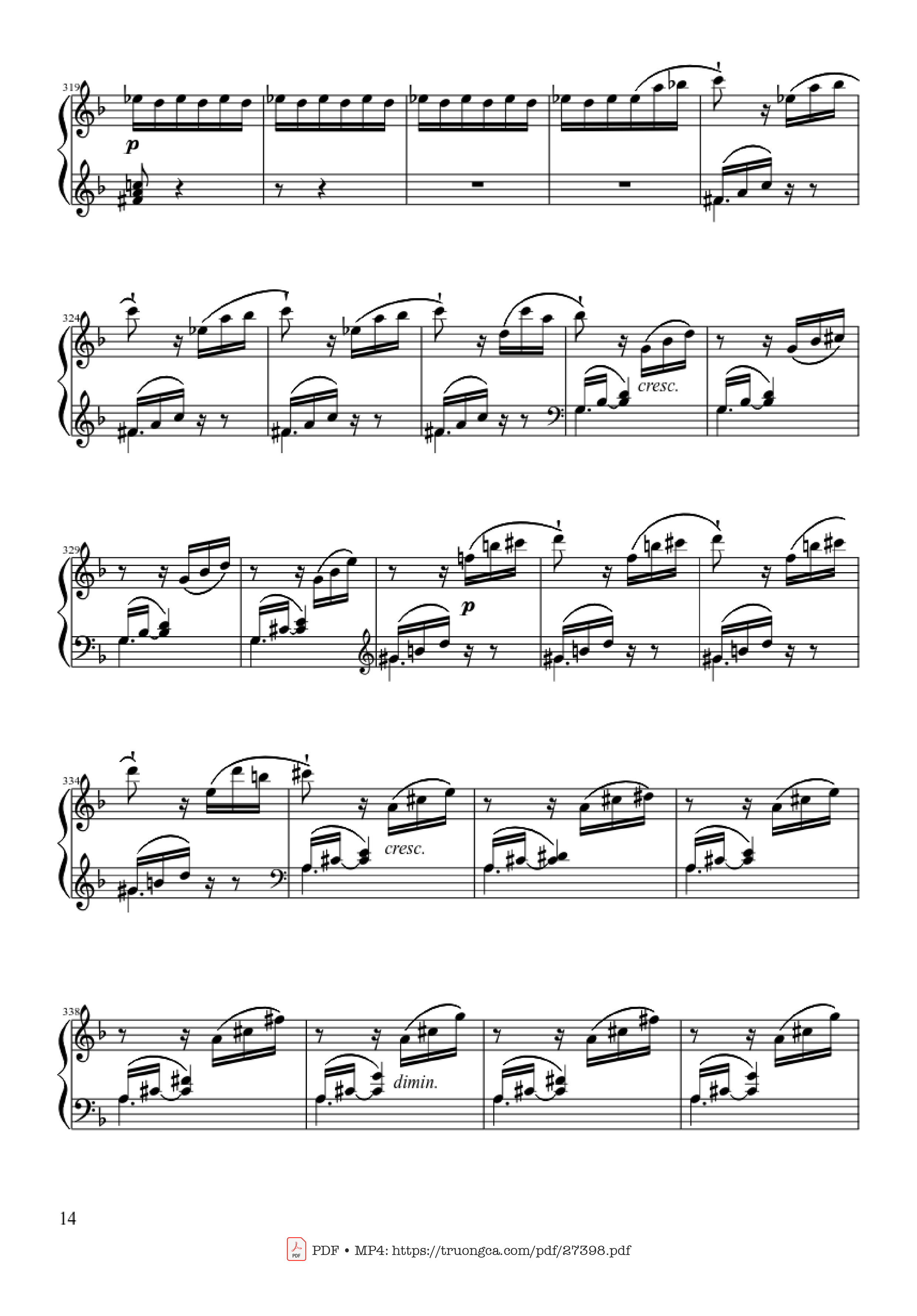 Page 14 of the piano sheet music PDF Piano – Sonate No. 17, Tempest (3rd Movement) by Beethoven