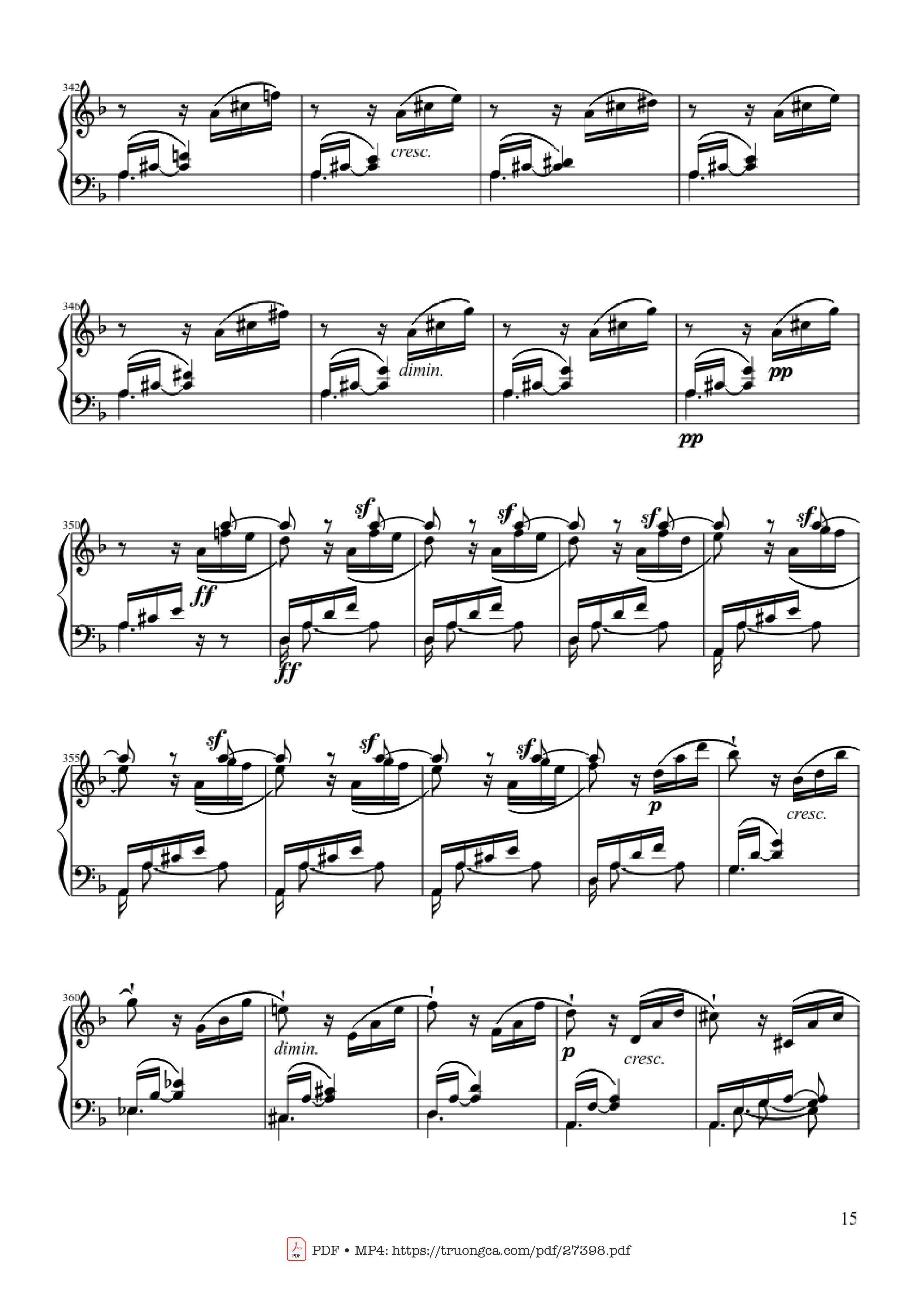 Page 15 of the piano sheet music PDF Piano – Sonate No. 17, Tempest (3rd Movement) by Beethoven