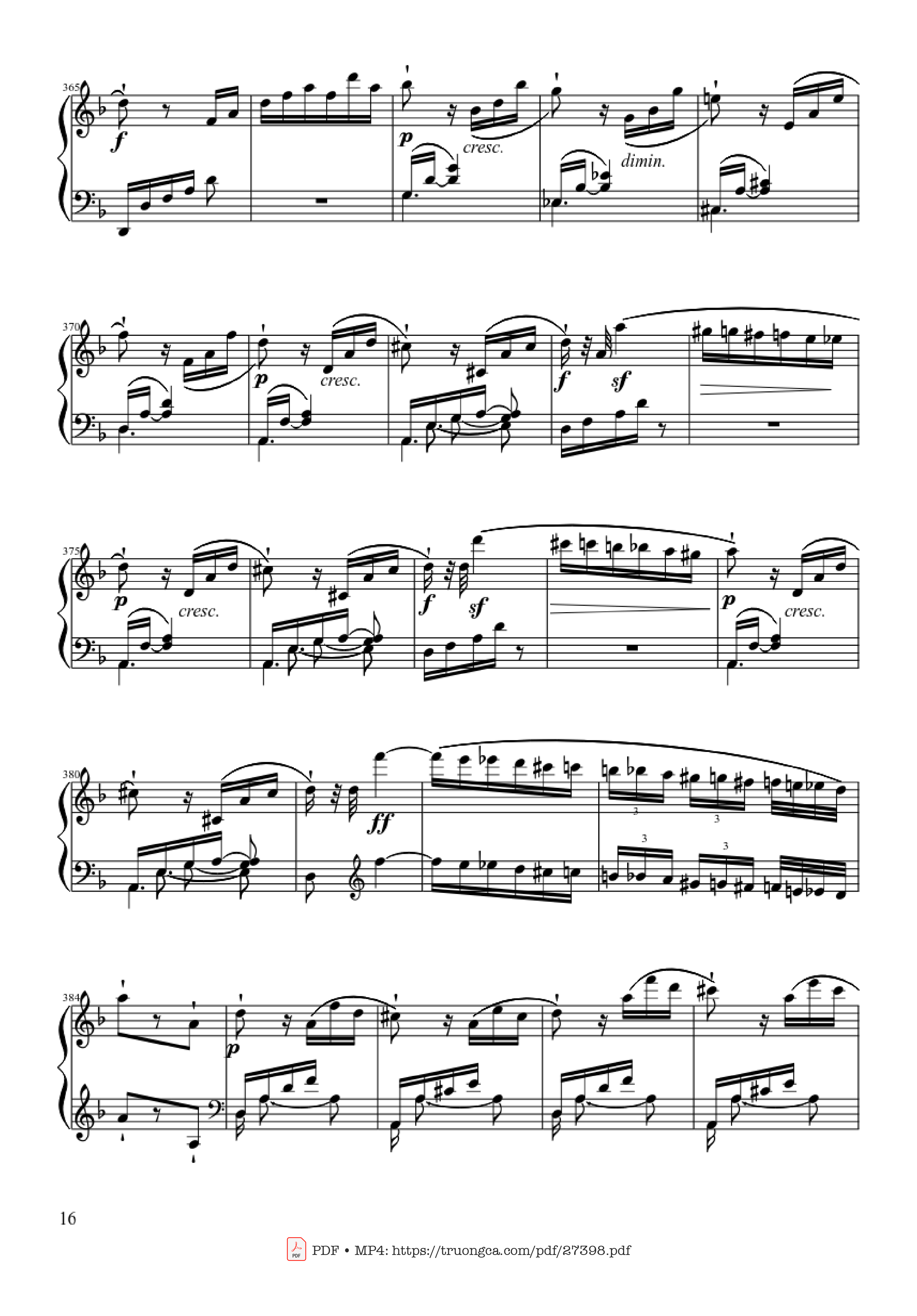 Page 16 of the piano sheet music PDF Piano – Sonate No. 17, Tempest (3rd Movement) by Beethoven