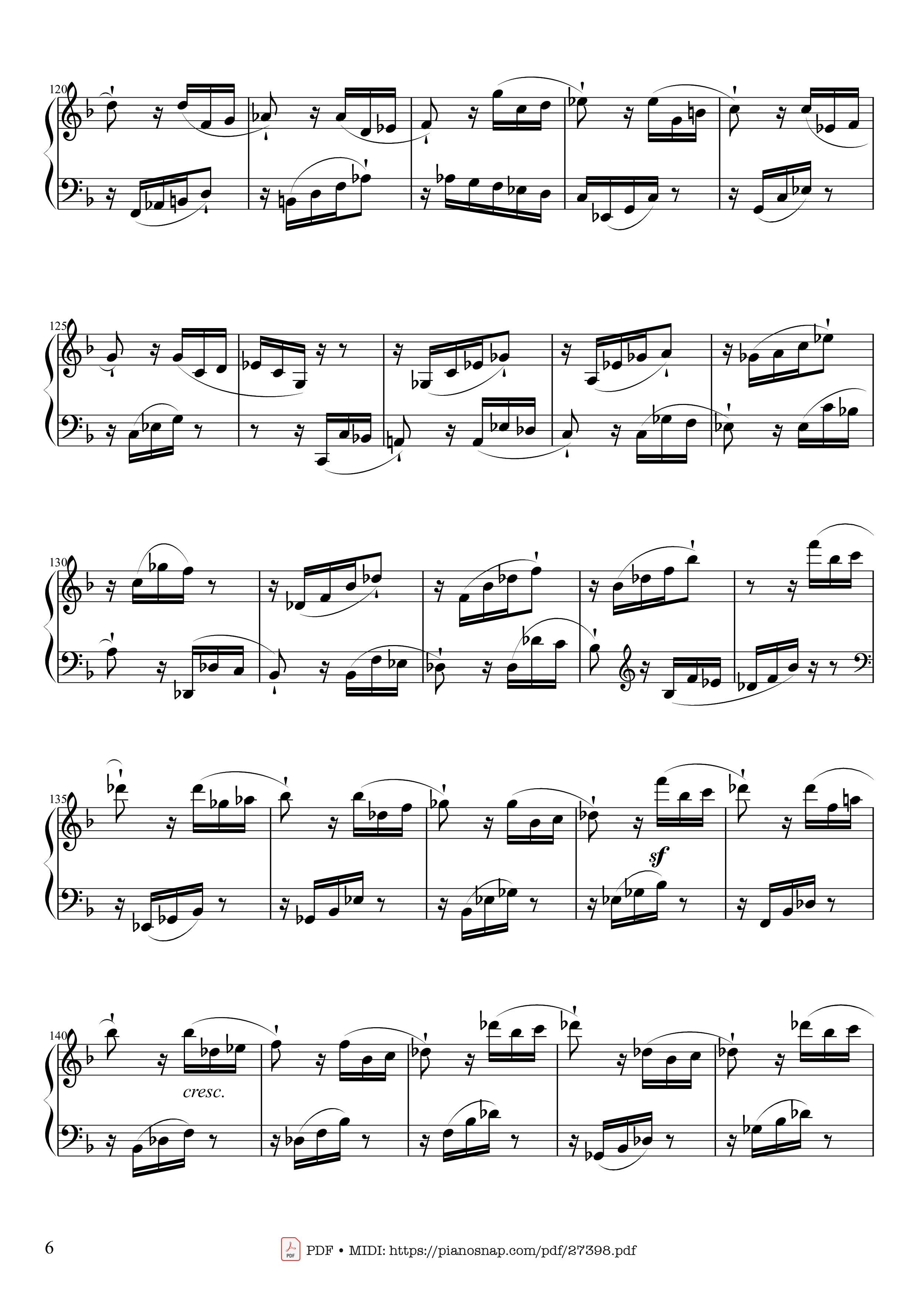 Page 6 of the piano sheet music PDF Piano – Sonate No. 17, Tempest (3rd Movement) by Beethoven