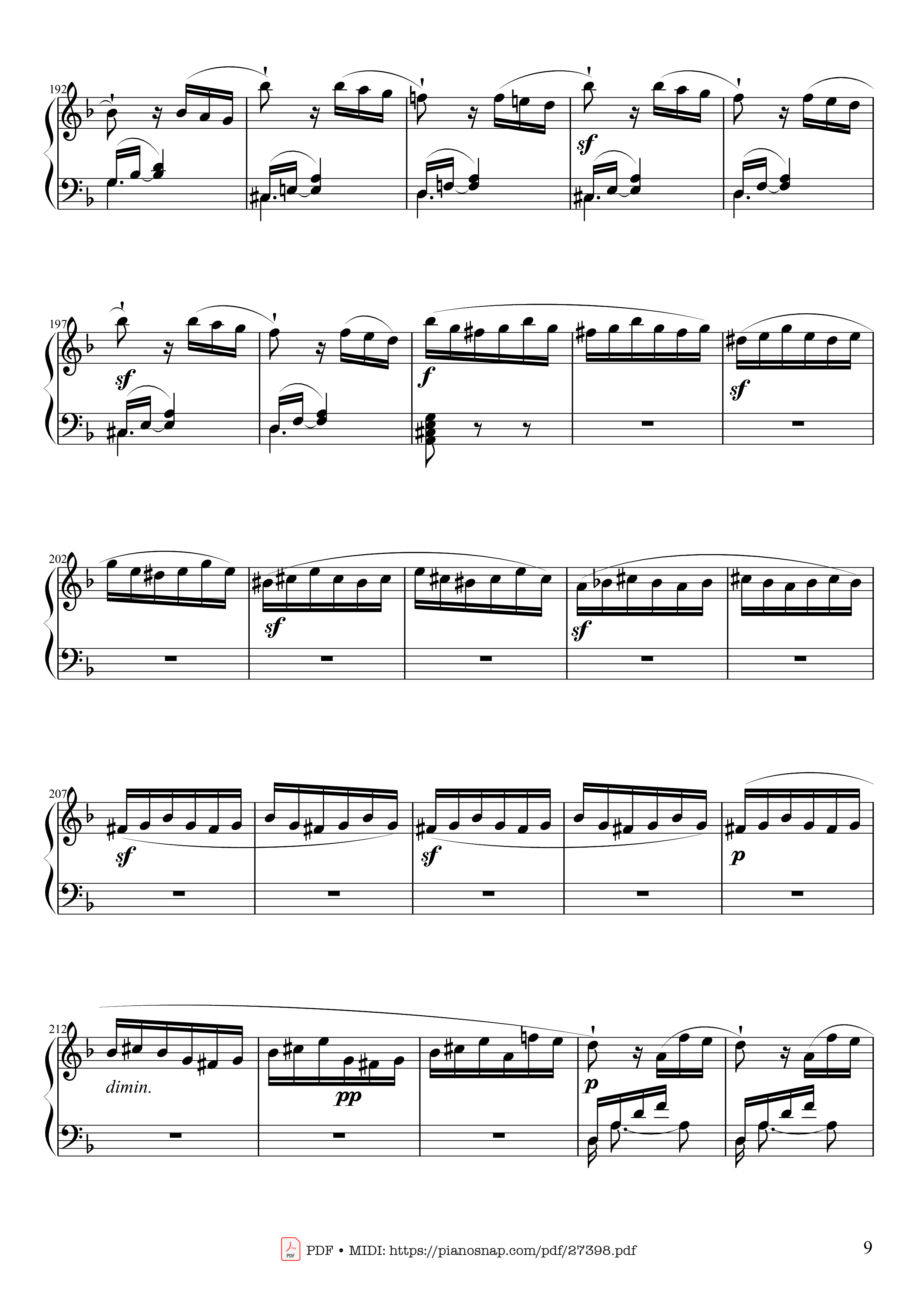 Page 9 of the piano sheet music PDF Piano – Sonate No. 17, Tempest (3rd Movement) by Beethoven