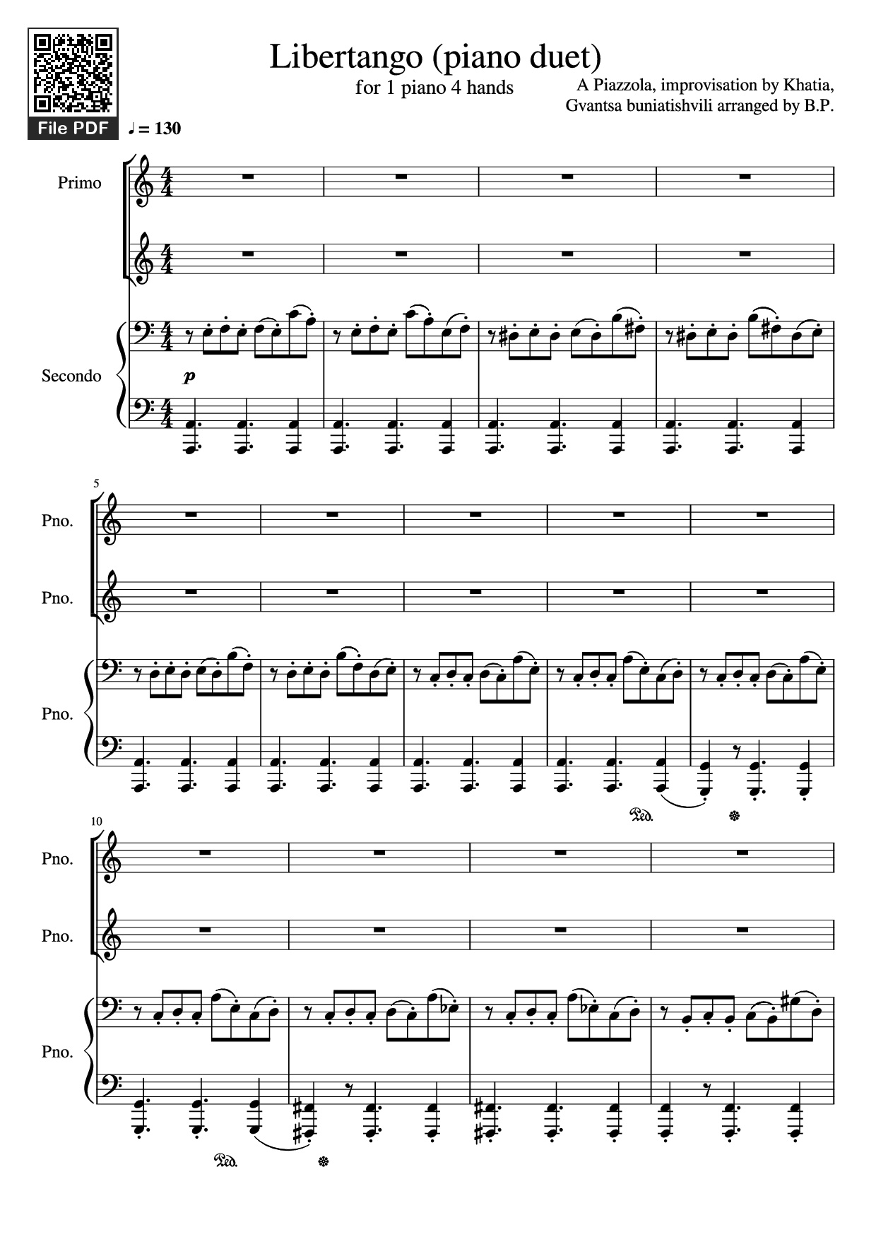 Page 1 of the piano sheet music PDF Piano – Libertango (piano duet) by Astor Piazzolla