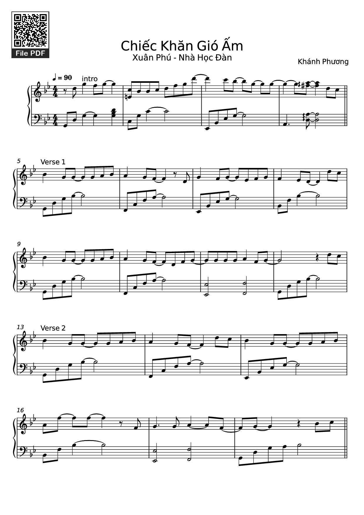 Page 1 of the piano sheet music PDF Piano – Chiếc Khăn Gió Ấm Piano by Nguyễn Văn Chung