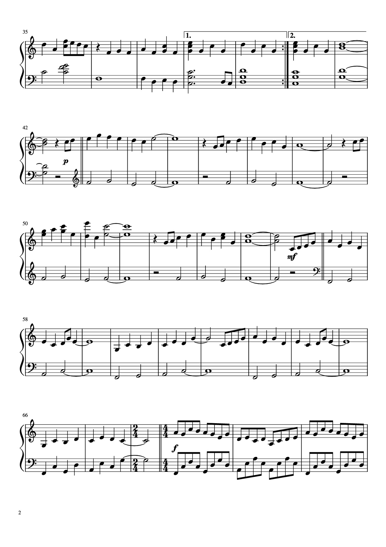 Page 2 of the piano sheet music PDF Piano – Date 2 & Mitsuha