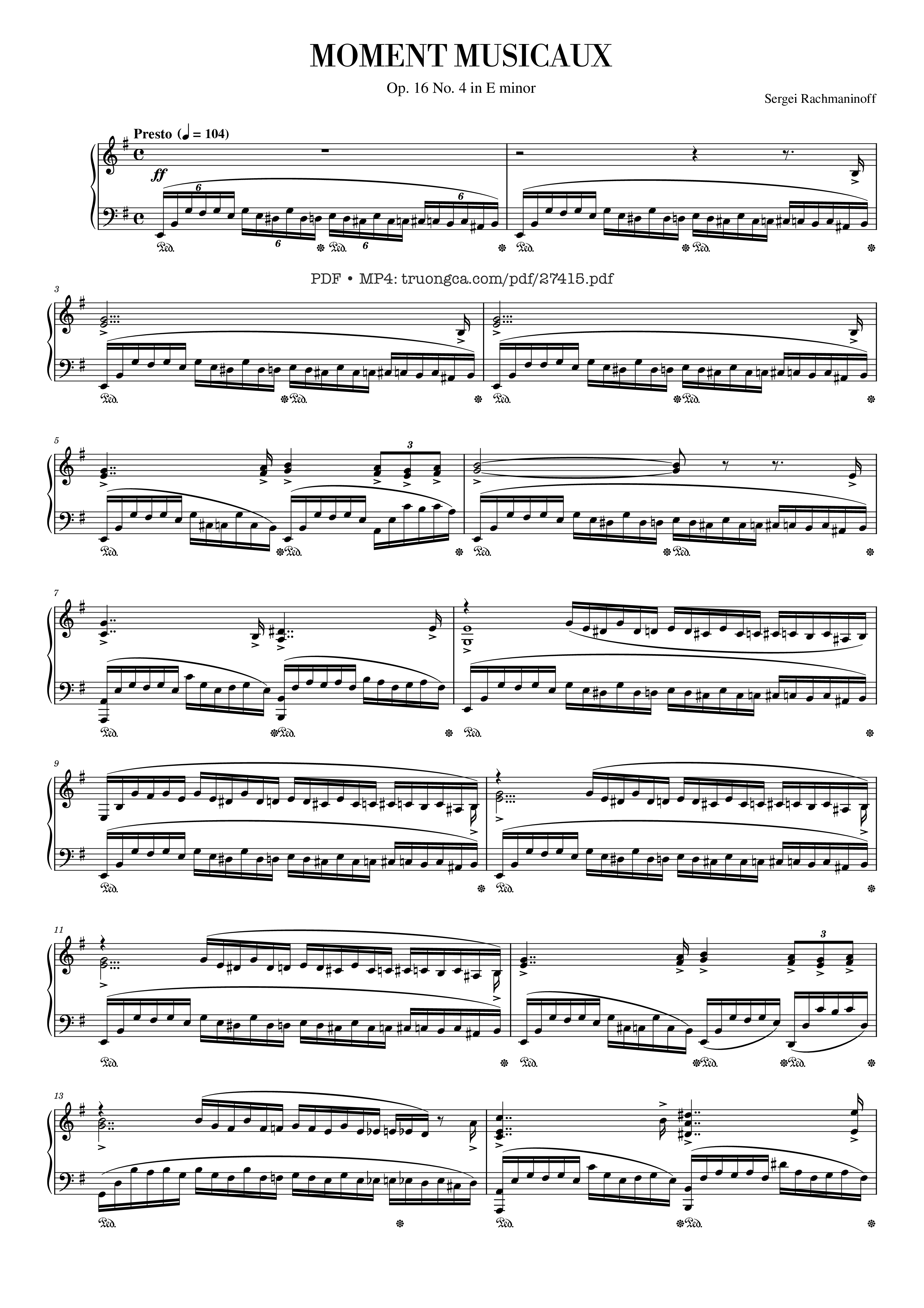 Page 1 of the piano sheet music PDF Piano – Moment Musicaux - Op.16 No.4 Piano by Sergei Rachmaninoff
