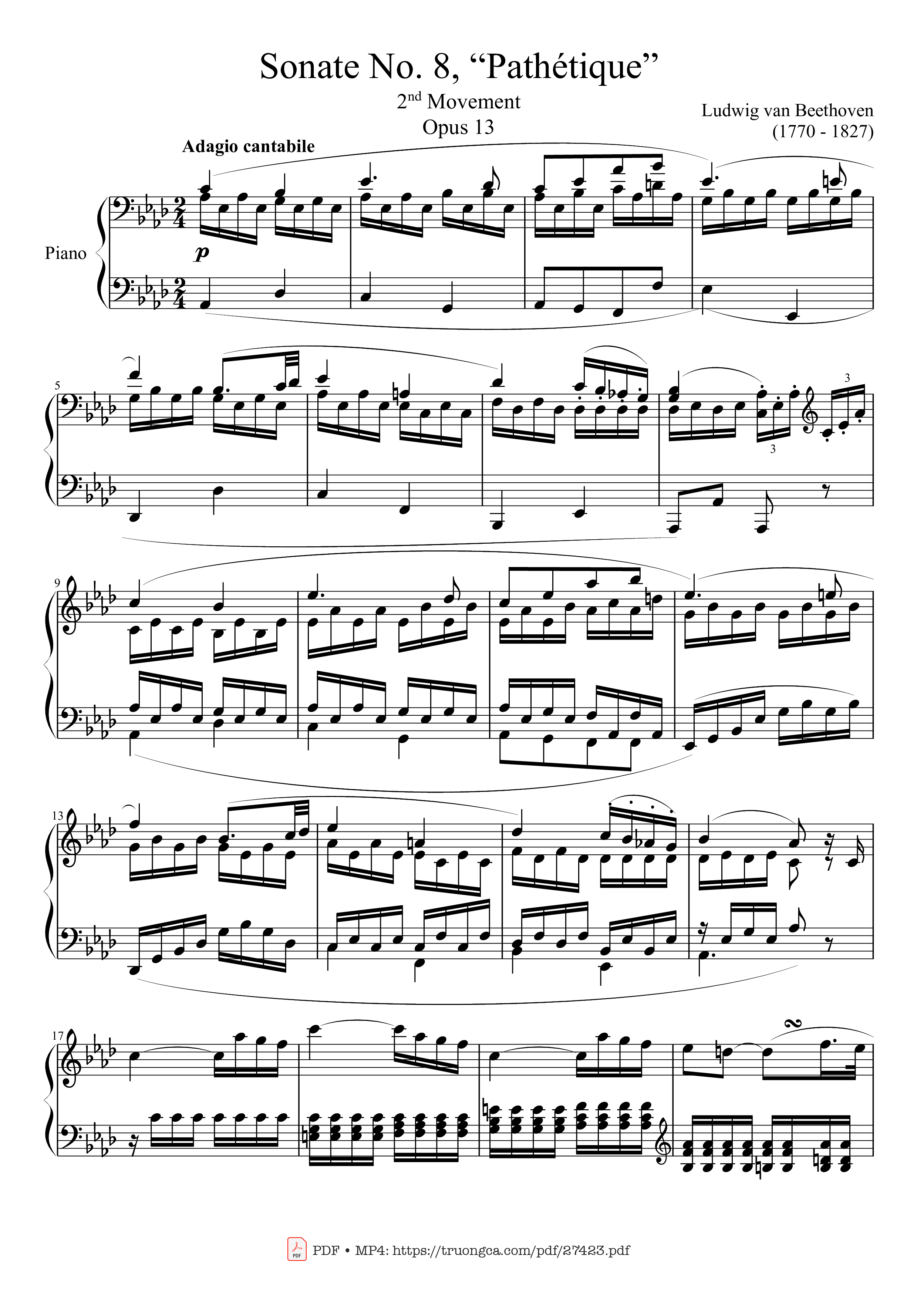 Page 1 of the piano sheet music PDF Piano – Sonate No. 8, Pathétique Piano by Ludwig van Beethoven