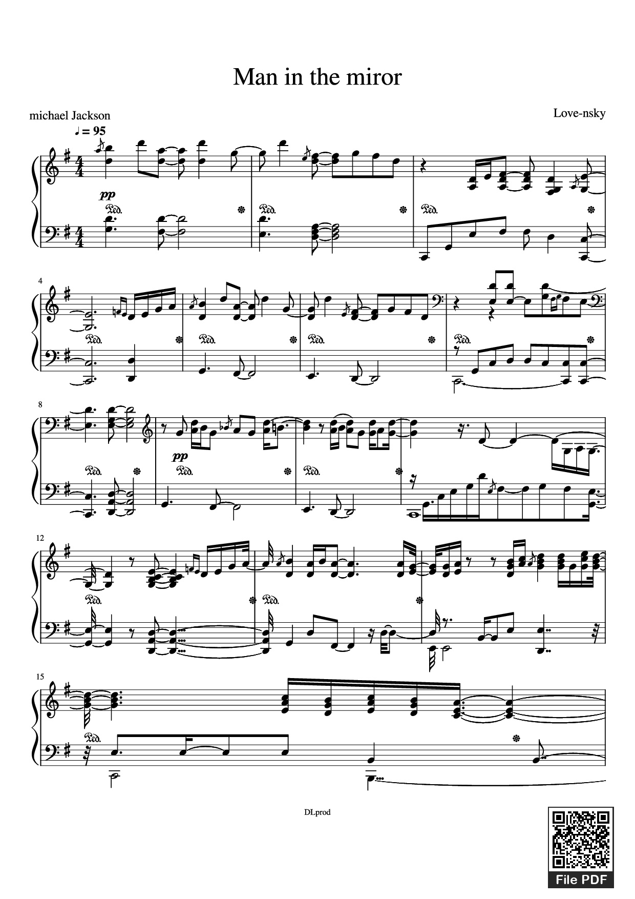 Page 1 of the piano sheet music PDF Piano – Man in the miror Piano by Love-nsky