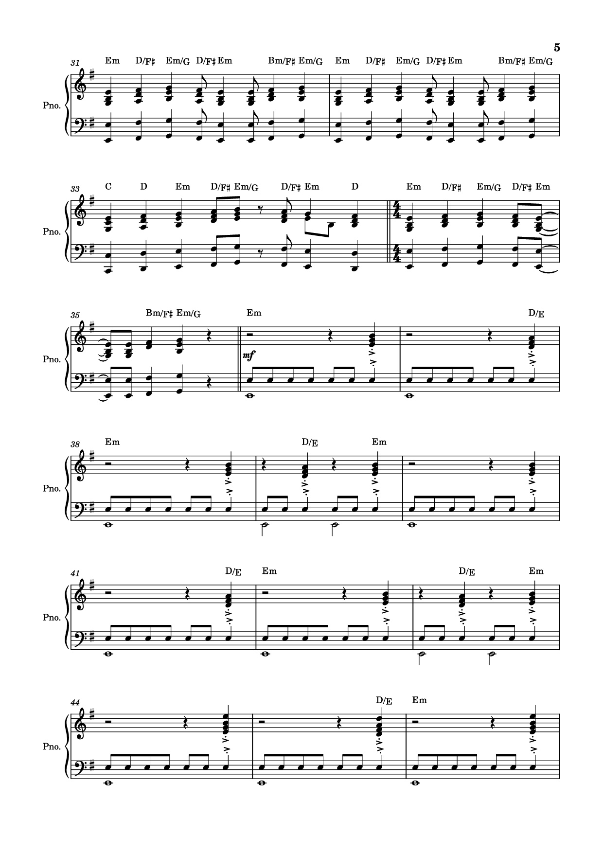 Page 5 of the piano sheet music PDF Piano – score-ac10da829c3a45c6064f733a05b3831e Piano by Undefined