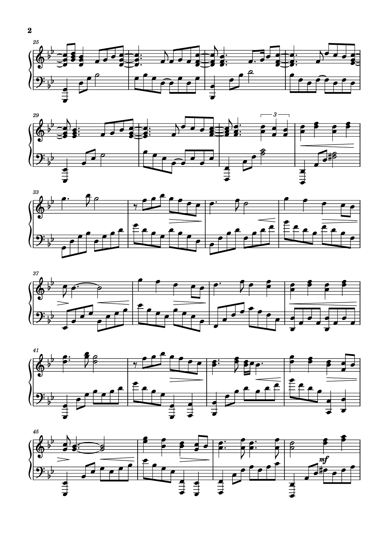 Page 2 of the piano sheet music PDF Piano – Too Sweet [sped up] Piano by XZeron