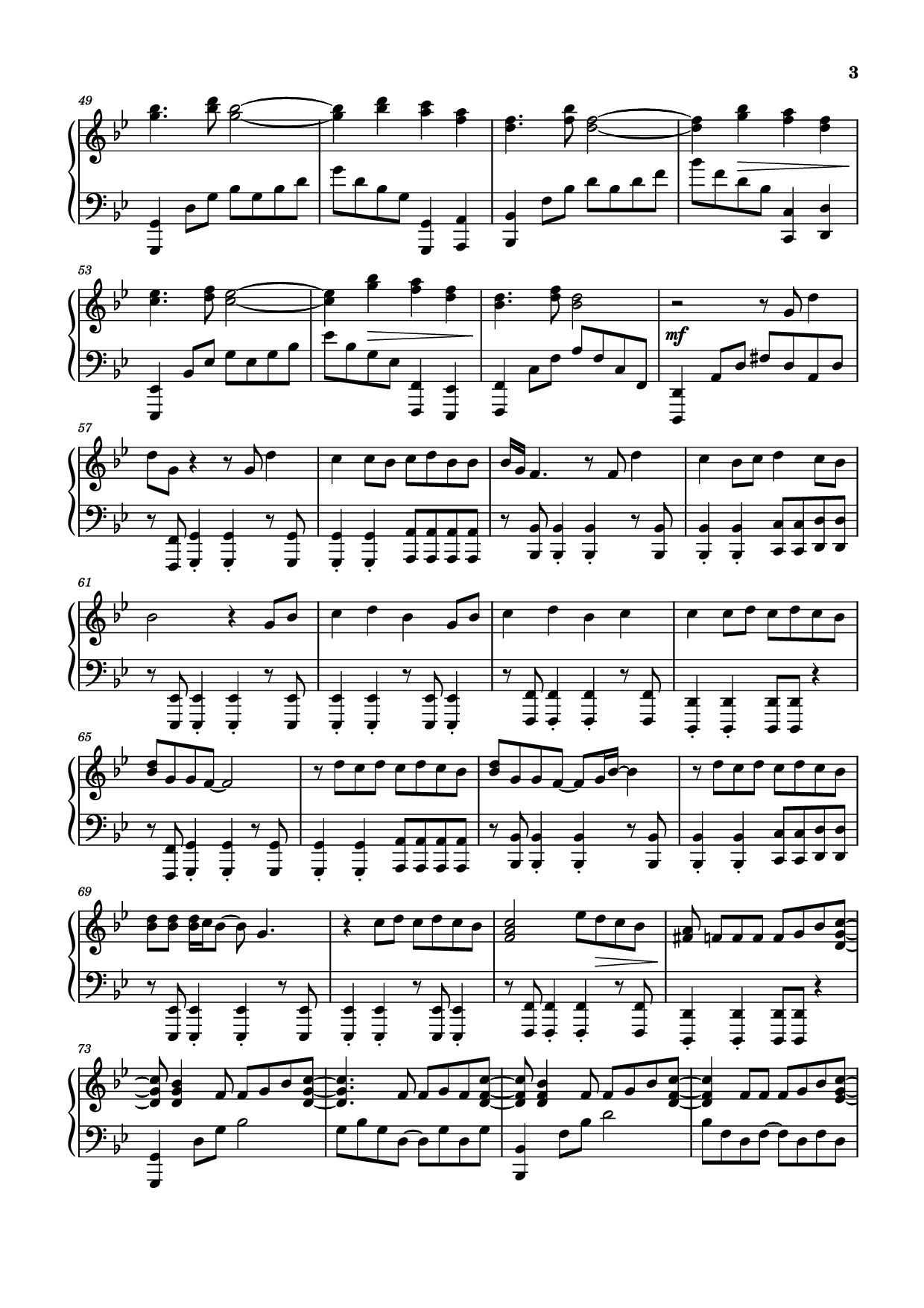 Page 3 of the piano sheet music PDF Piano – Too Sweet [sped up] Piano by XZeron
