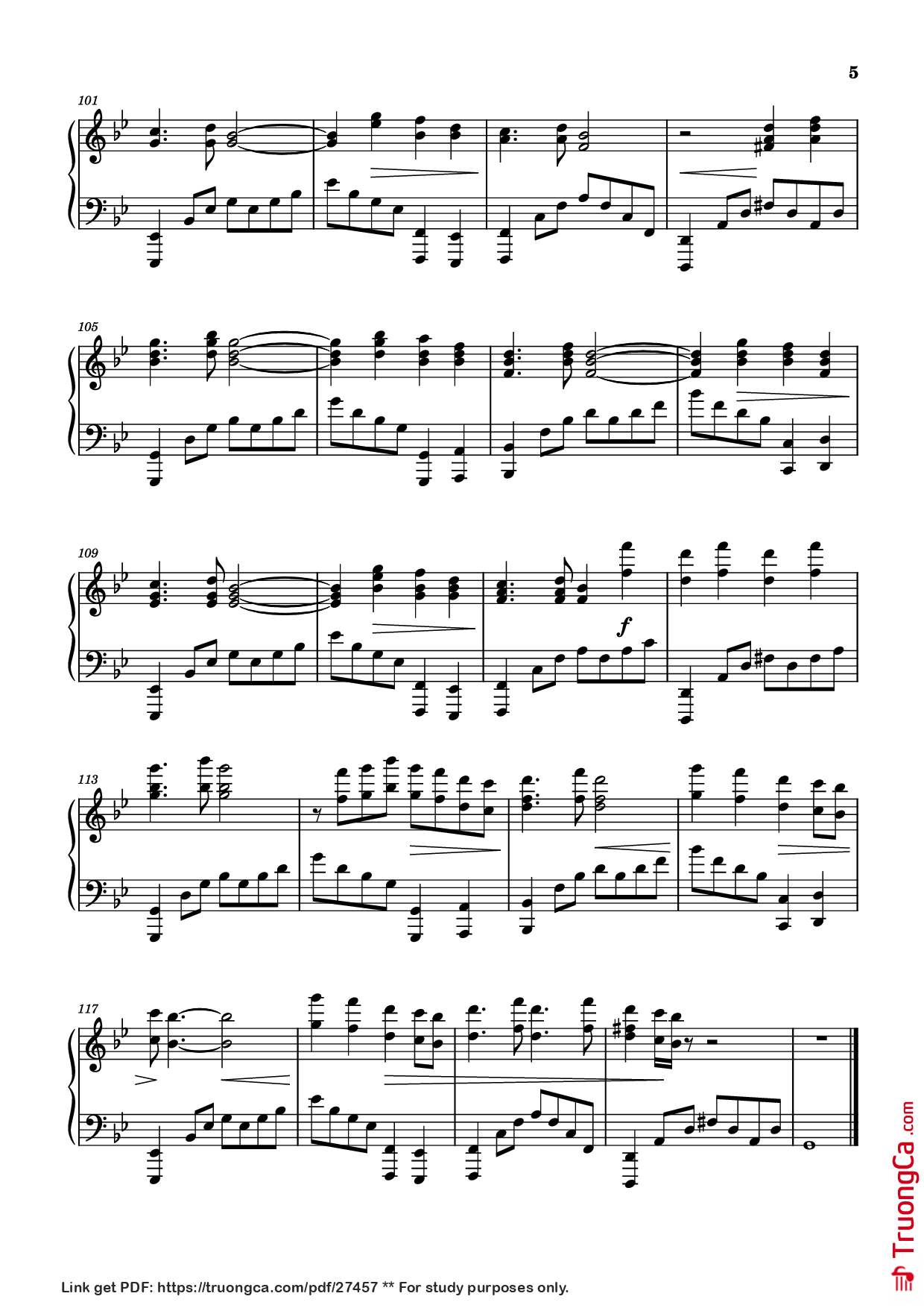 Page 5 of the piano sheet music PDF Piano – Too Sweet [sped up] Piano by XZeron