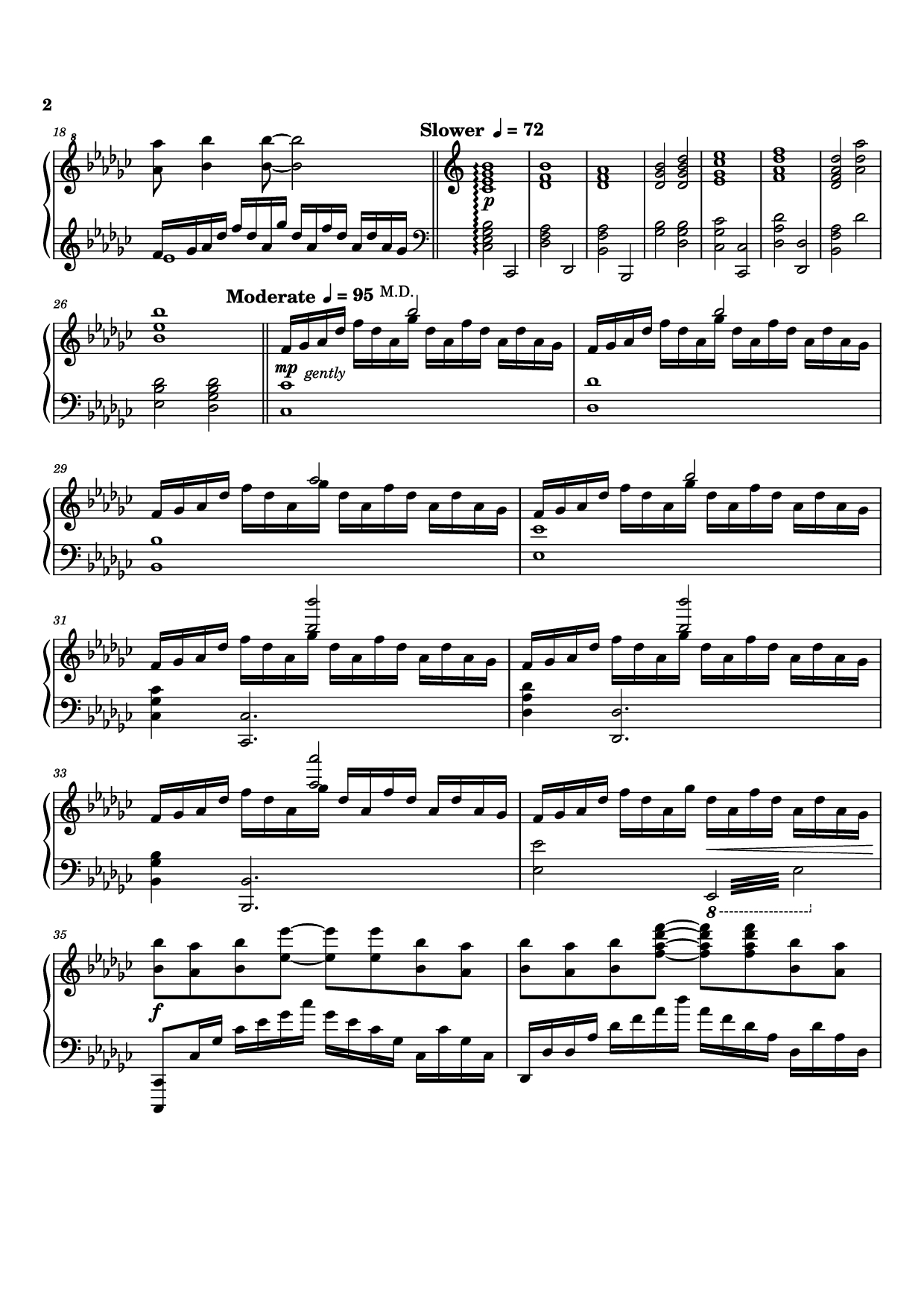 Page 2 of the piano sheet music PDF Piano – Again Piano by Original Composer: Masaru Yokoyama