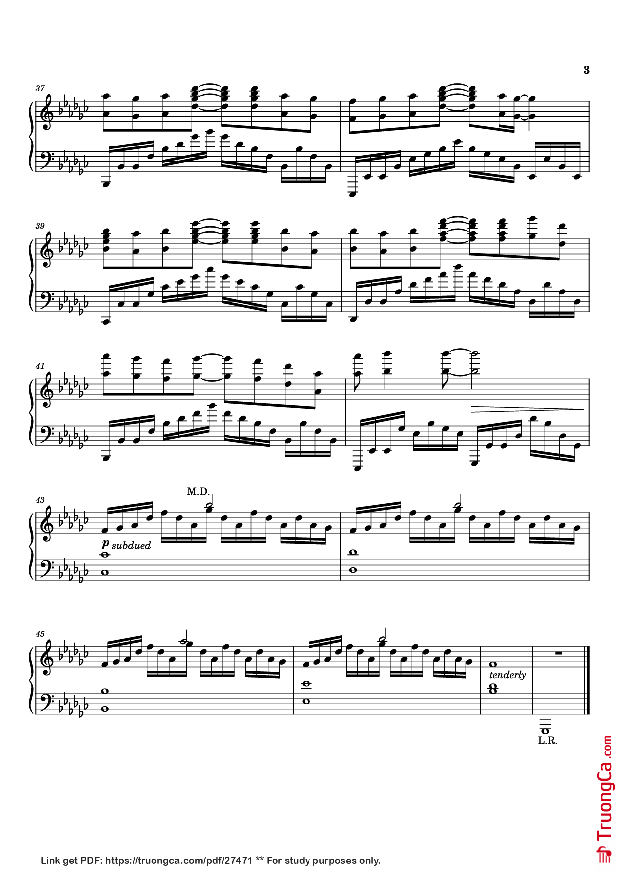 Page 3 of the piano sheet music PDF Piano – Again Piano by Original Composer: Masaru Yokoyama