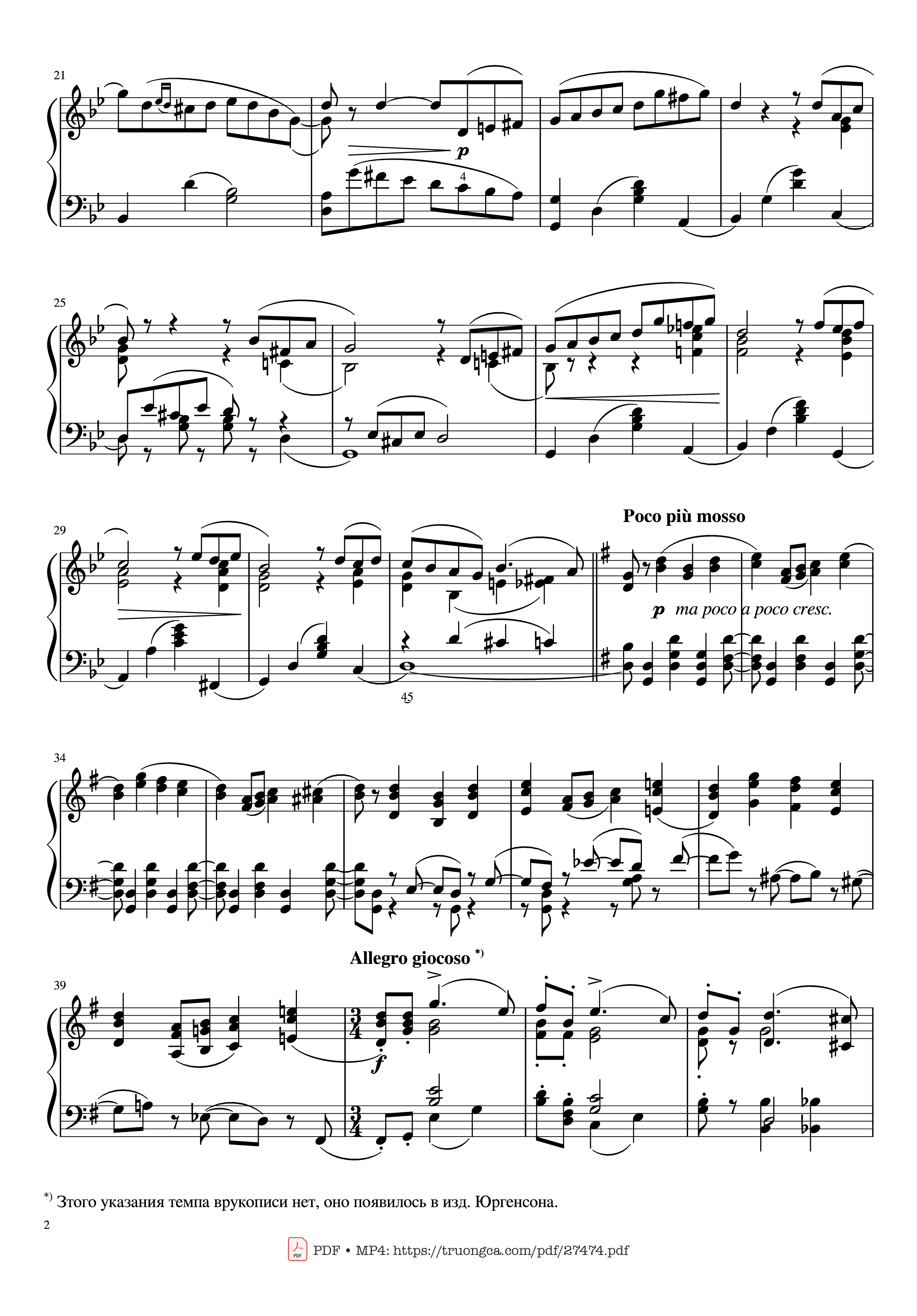 Page 2 of the piano sheet music PDF Piano – The Seasons, Op. 37a, June, Barcarolle, Tchaikovsky by Pyotr Ilyich Tchaikovsky