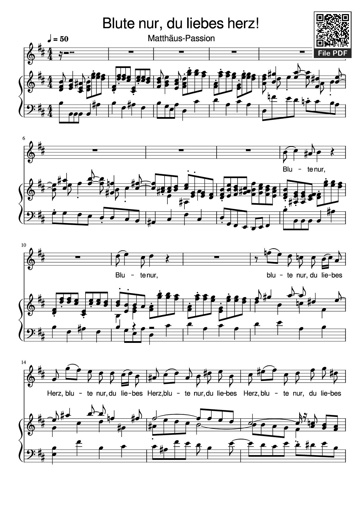 Page 1 of the piano sheet music PDF Piano – Blute nur, du liebes herz! Piano by J. S. Bach