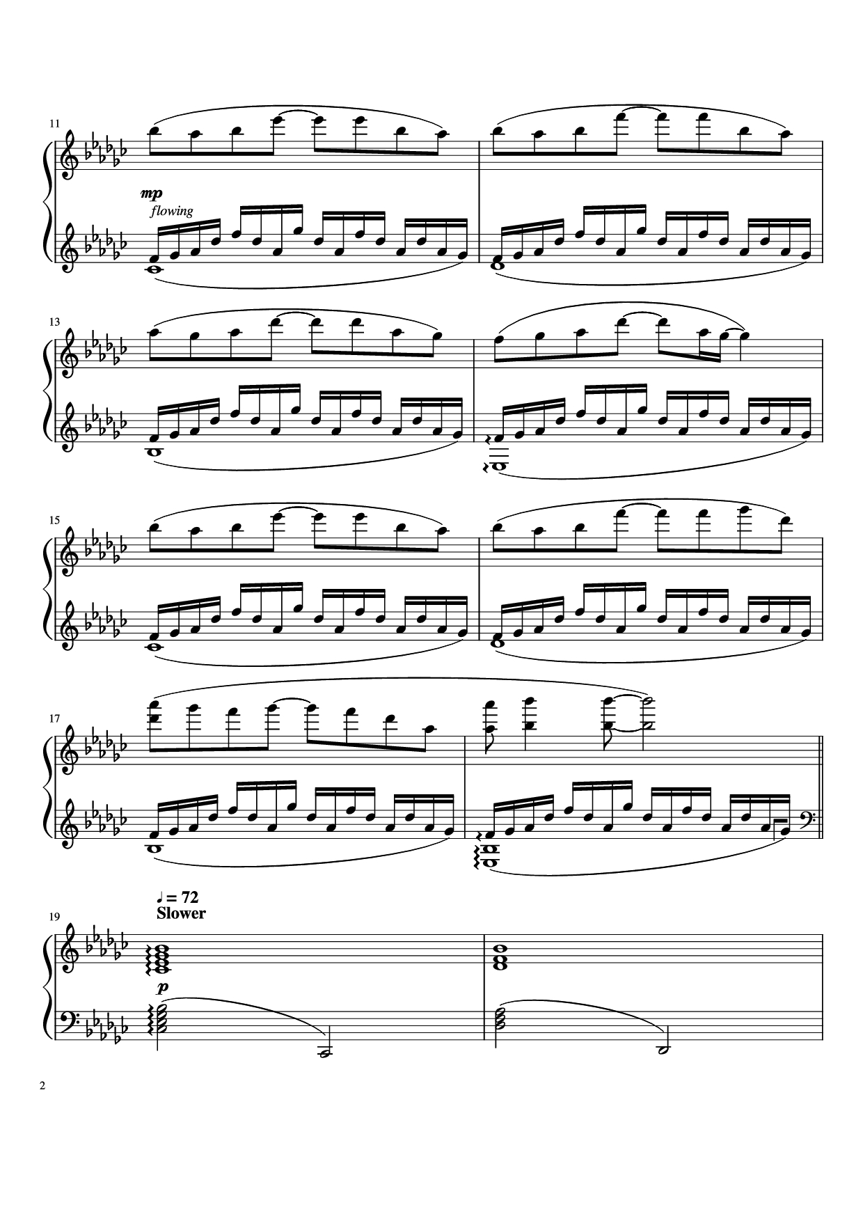 Page 2 of the piano sheet music PDF Piano – Again Piano by Performed by TheIshter Sheets by Bomb & Kou Revised by Großmeister Gee