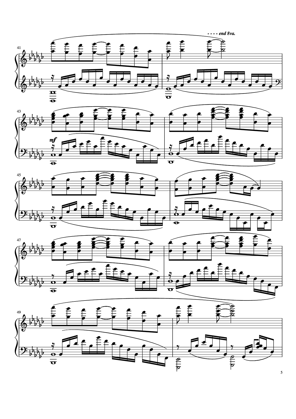 Page 5 of the piano sheet music PDF Piano – Again Piano by Performed by TheIshter Sheets by Bomb & Kou Revised by Großmeister Gee