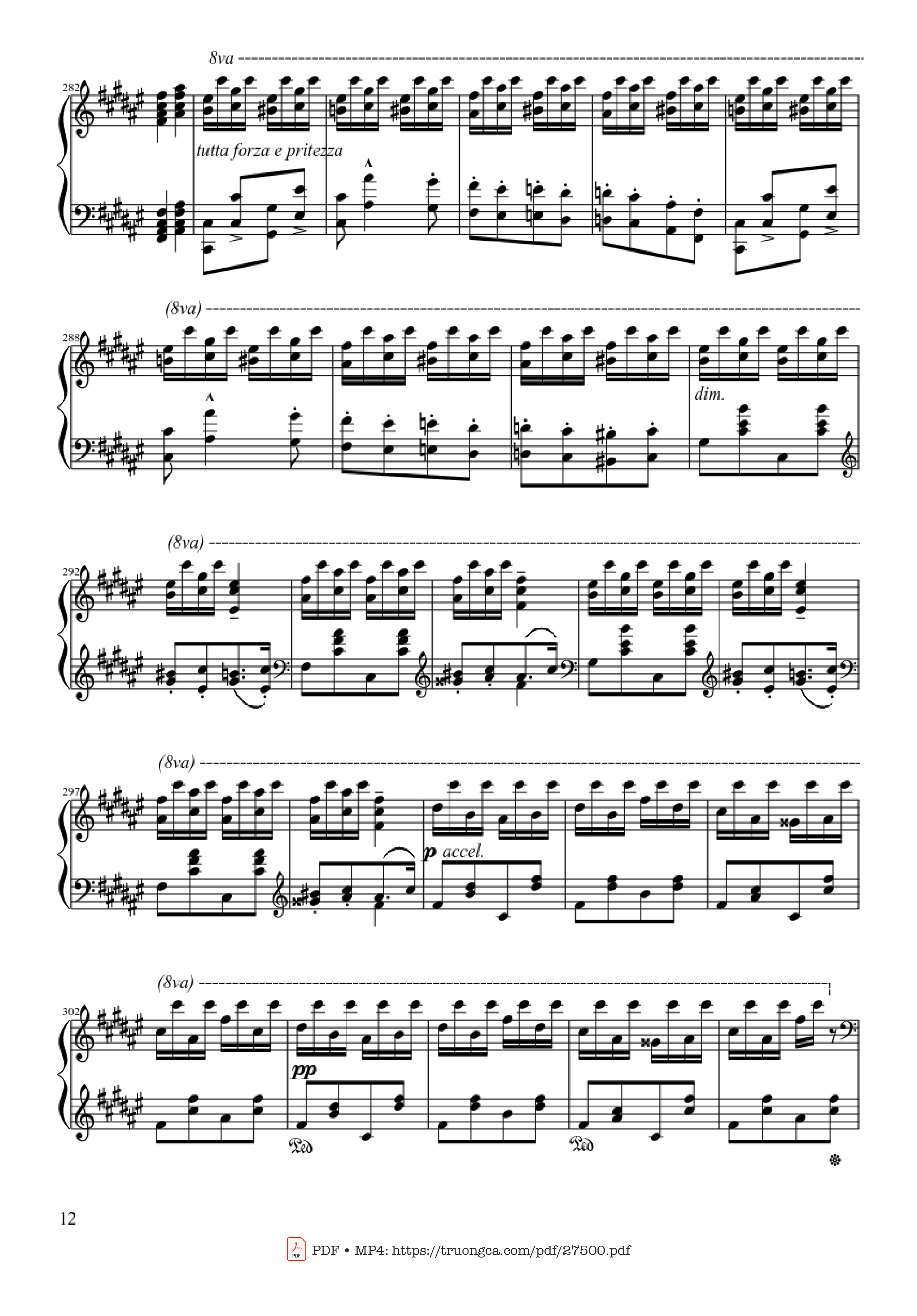 Page 12 of the piano sheet music PDF Piano – Hungarian Rhapsody No. 2 by Franz Liszt