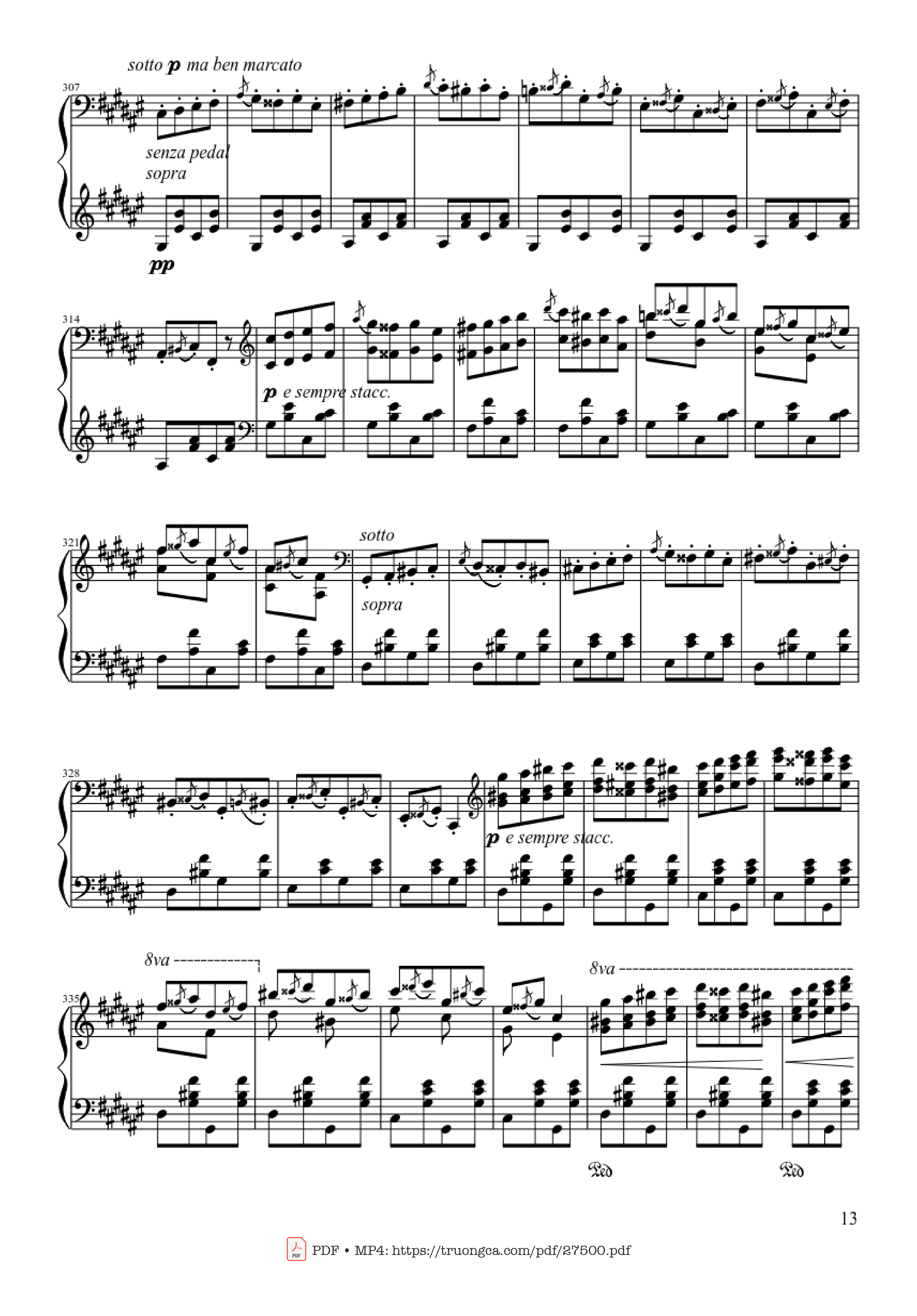 Page 13 of the piano sheet music PDF Piano – Hungarian Rhapsody No. 2 by Franz Liszt
