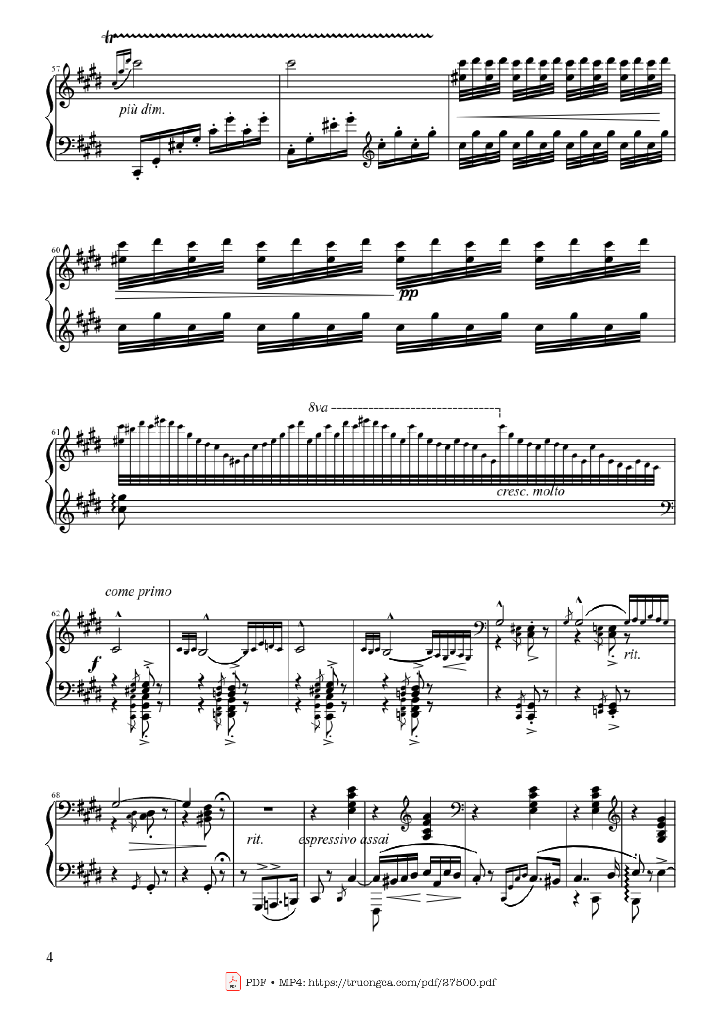 Page 4 of the piano sheet music PDF Piano – Hungarian Rhapsody No. 2 by Franz Liszt