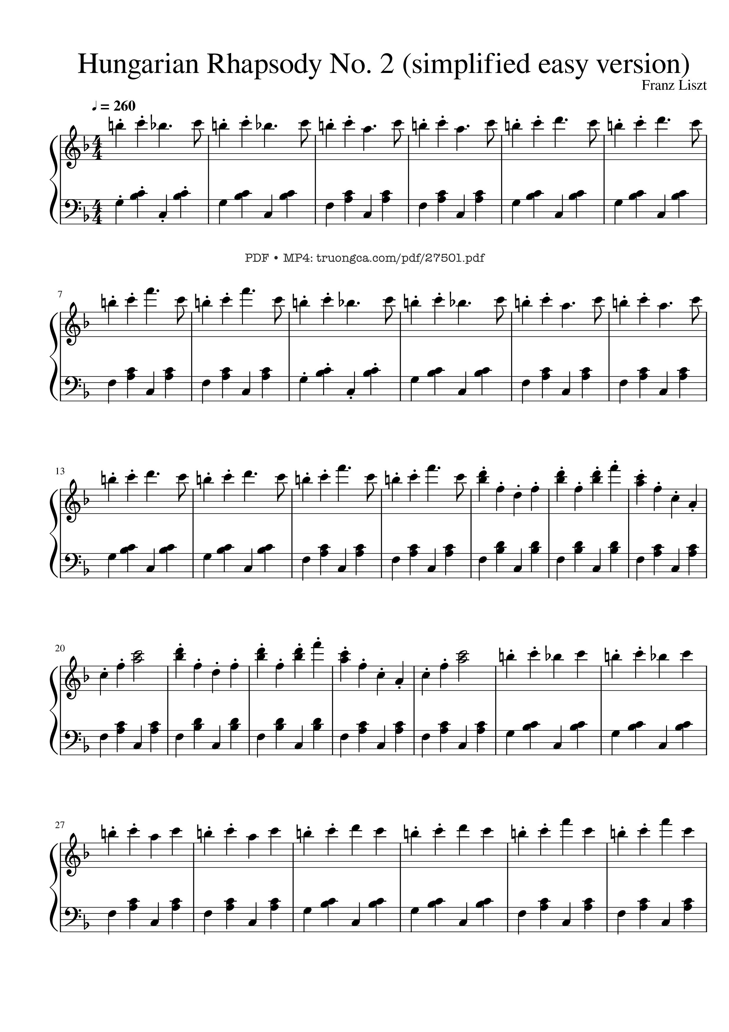 Page 1 of the piano sheet music PDF Piano – Hungarian Rhapsody No. 2 (easy) by Franz Liszt
